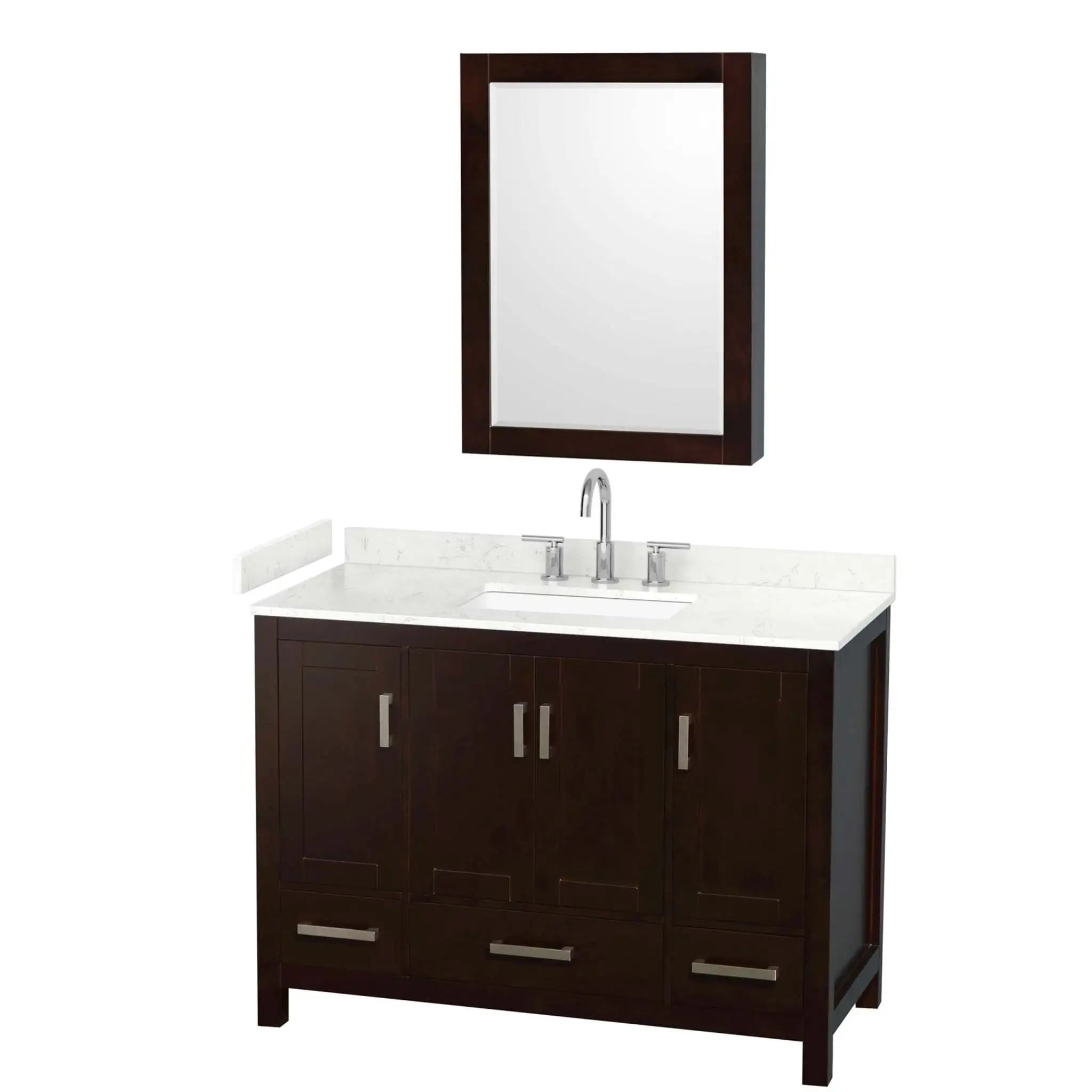 48" Sheffield Single Bathroom Vanity in Espresso with Brushed Chrome Trim & Medicine Cabinet by Wyndham
