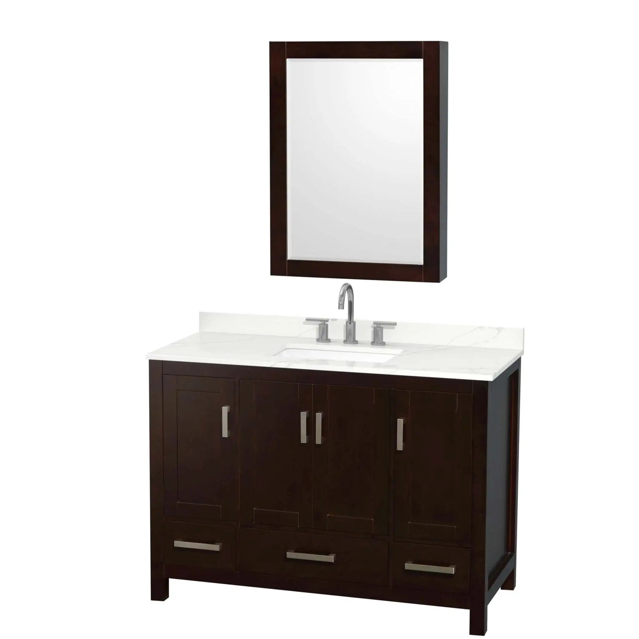 48" Sheffield Single Bathroom Vanity in Espresso with Brushed Chrome Trim & Medicine Cabinet by Wyndham
