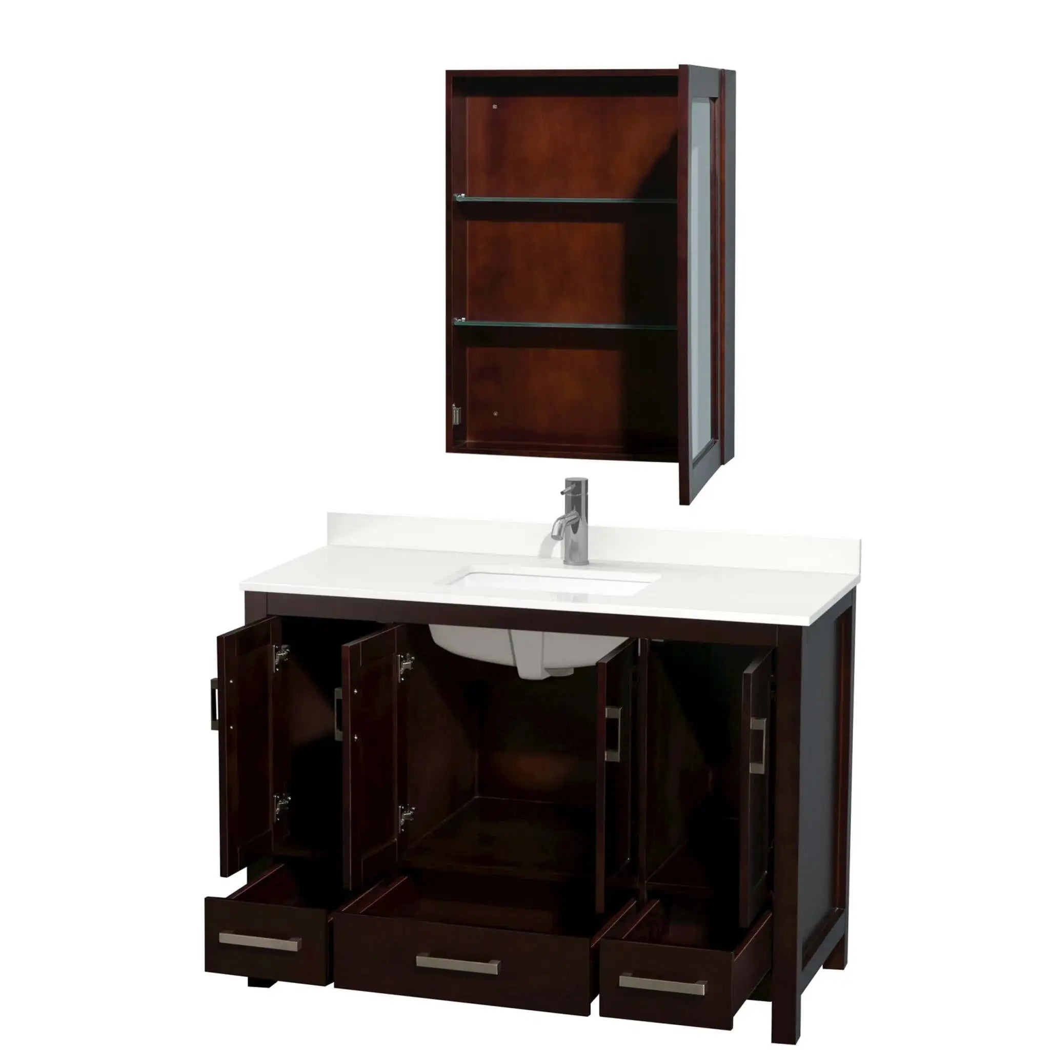 48" Sheffield Single Bathroom Vanity in Espresso with Brushed Chrome Trim & Medicine Cabinet by Wyndham