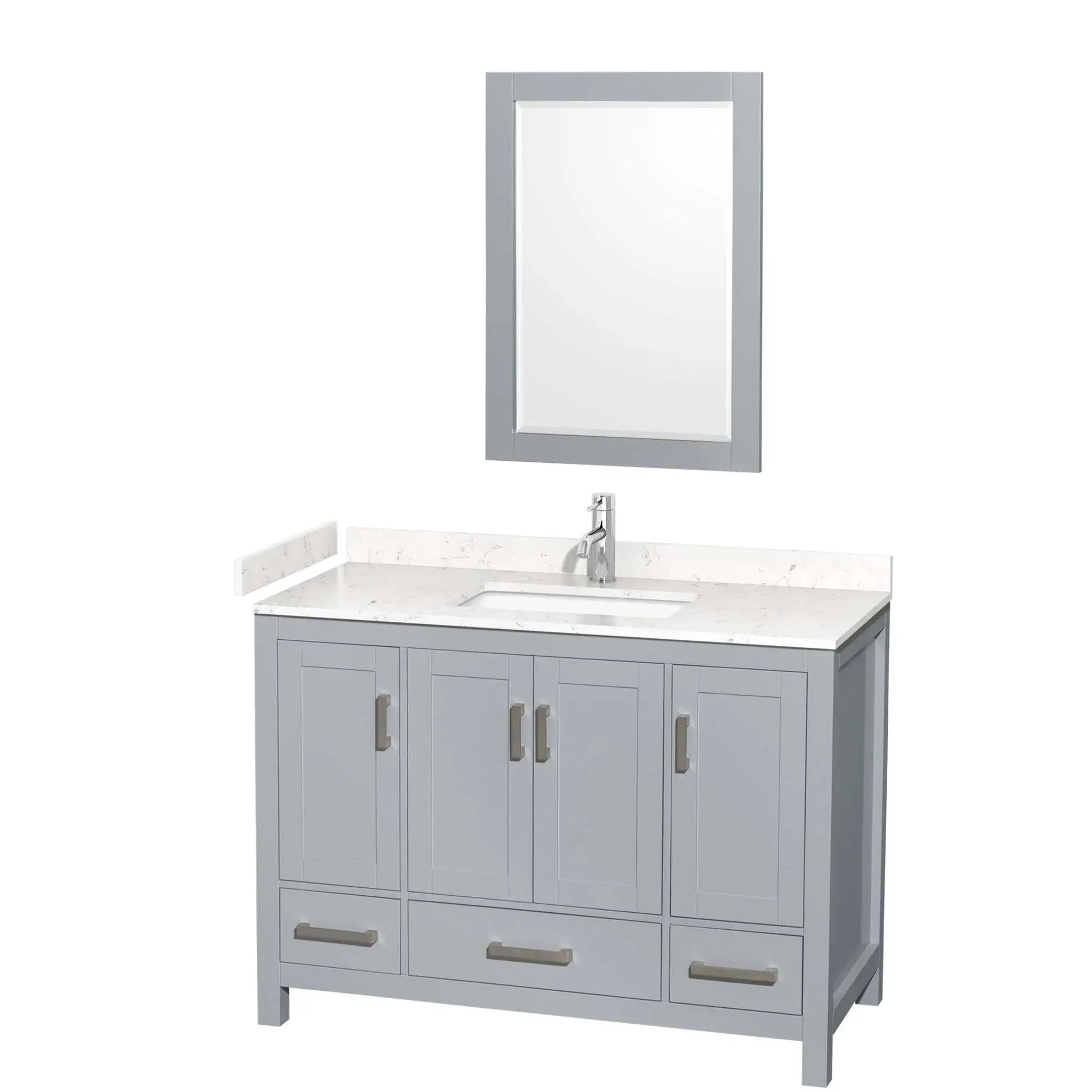 48" Sheffield Single Bathroom Vanity in Gray with Brushed Chrome Trim & 24" Mirror by Wyndham