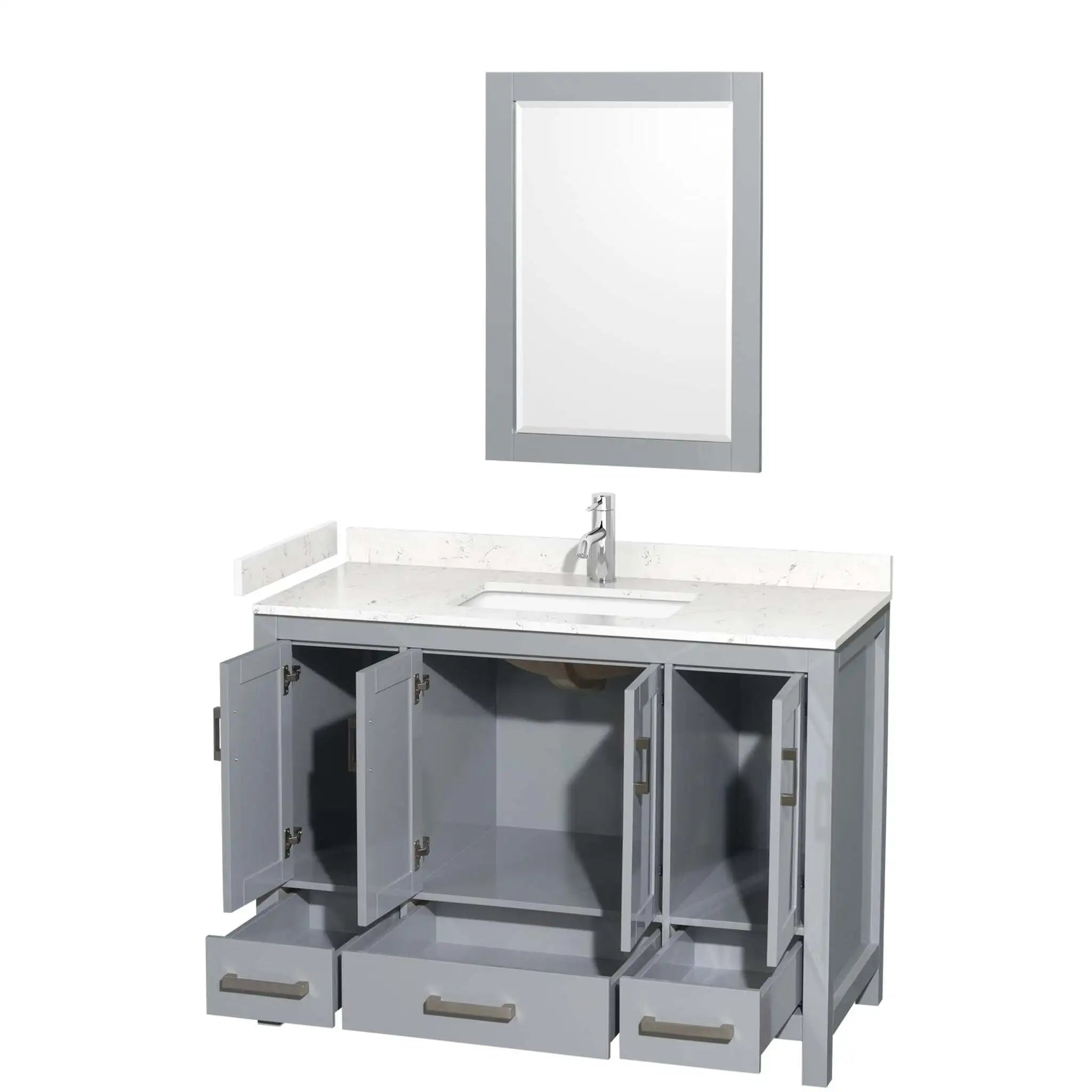 48" Sheffield Single Bathroom Vanity in Gray with Brushed Chrome Trim & 24" Mirror by Wyndham
