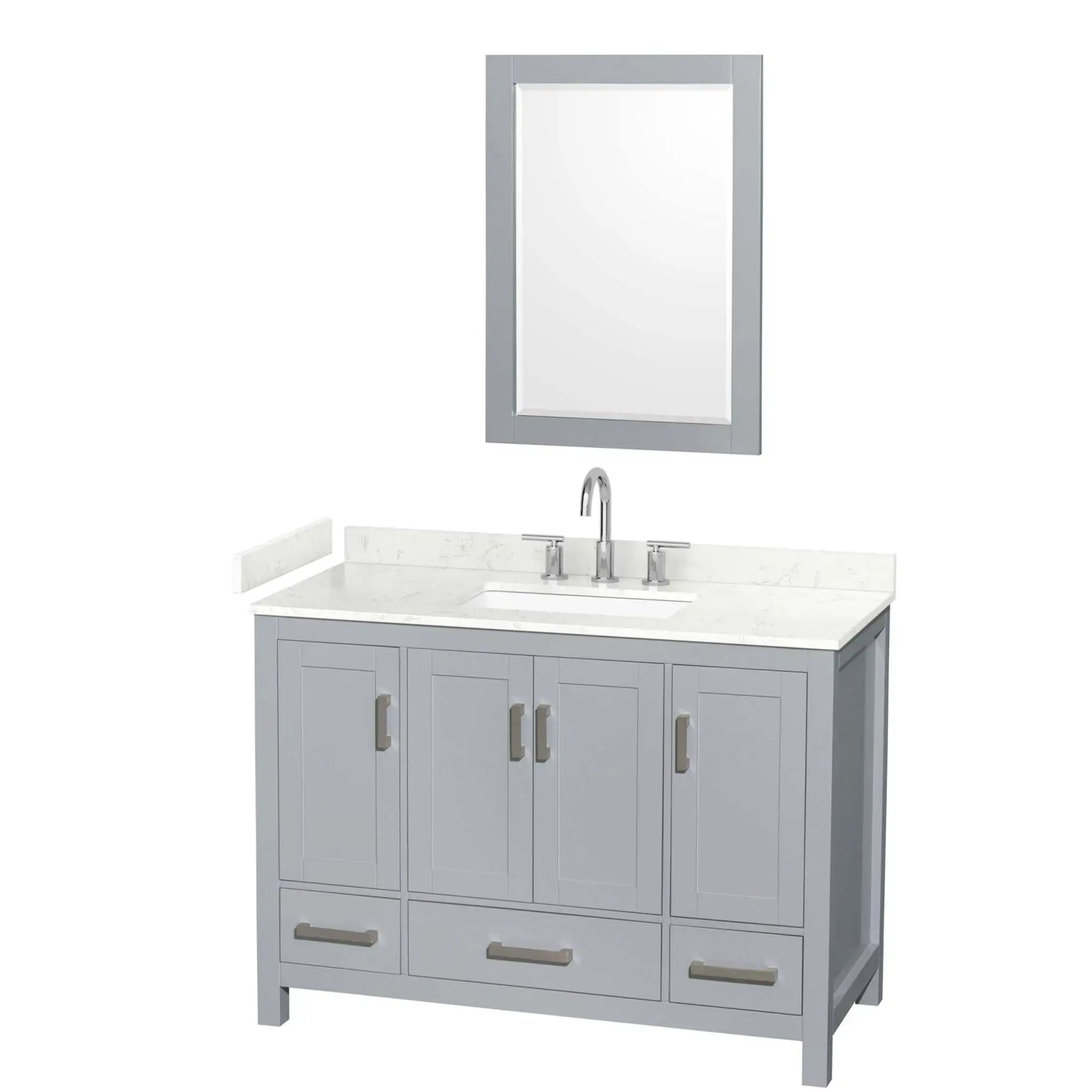 48" Sheffield Single Bathroom Vanity in Gray with Brushed Chrome Trim & 24" Mirror by Wyndham