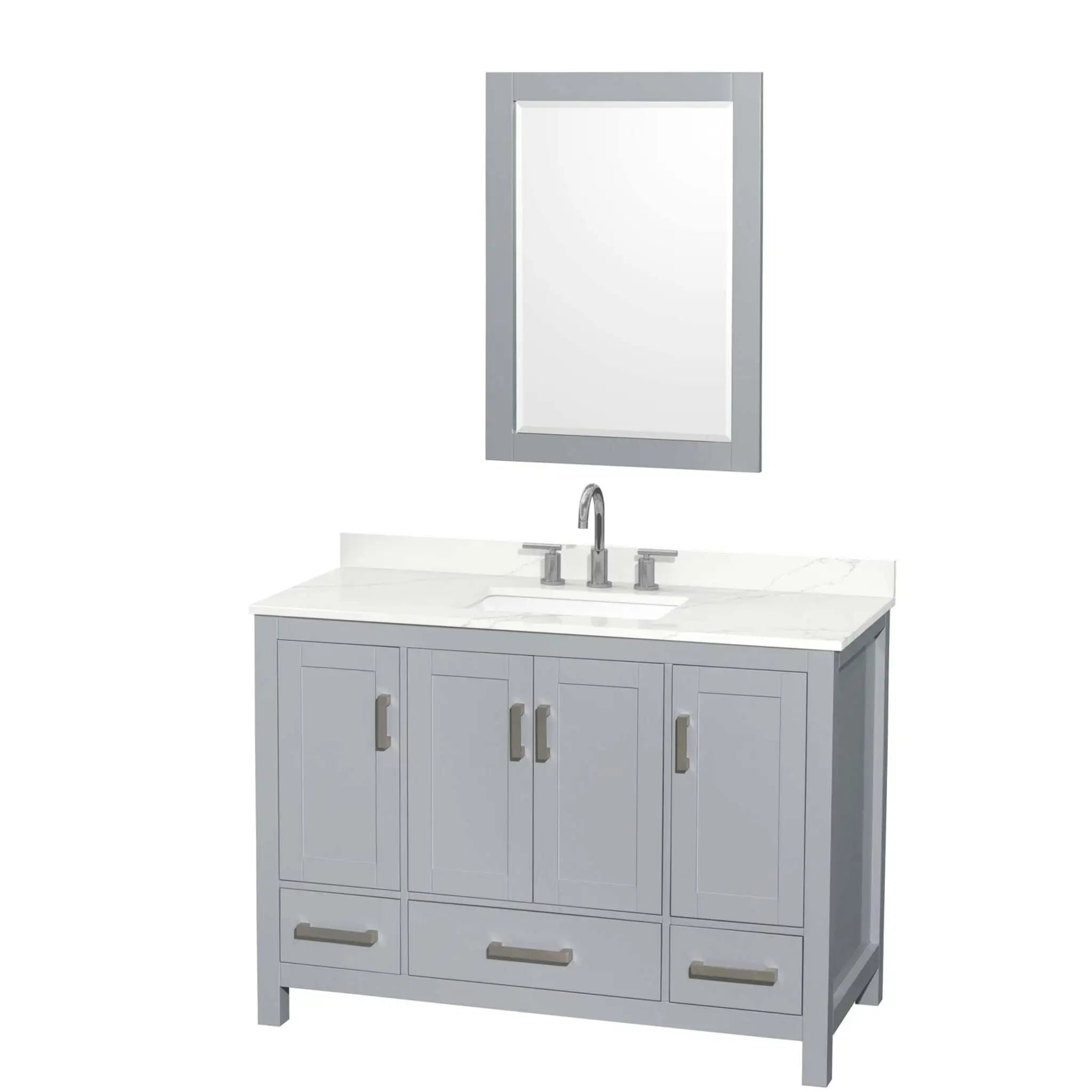 48" Sheffield Single Bathroom Vanity in Gray with Brushed Chrome Trim & 24" Mirror by Wyndham
