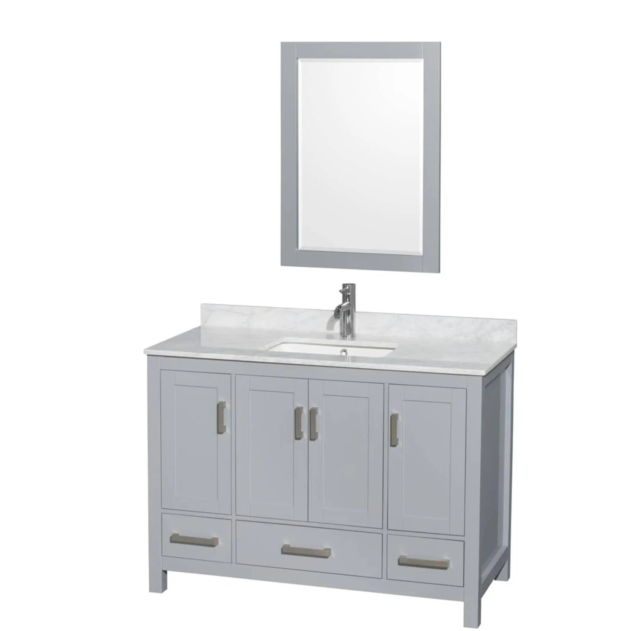 48" Sheffield Single Bathroom Vanity in Gray with Brushed Chrome Trim & 24" Mirror by Wyndham