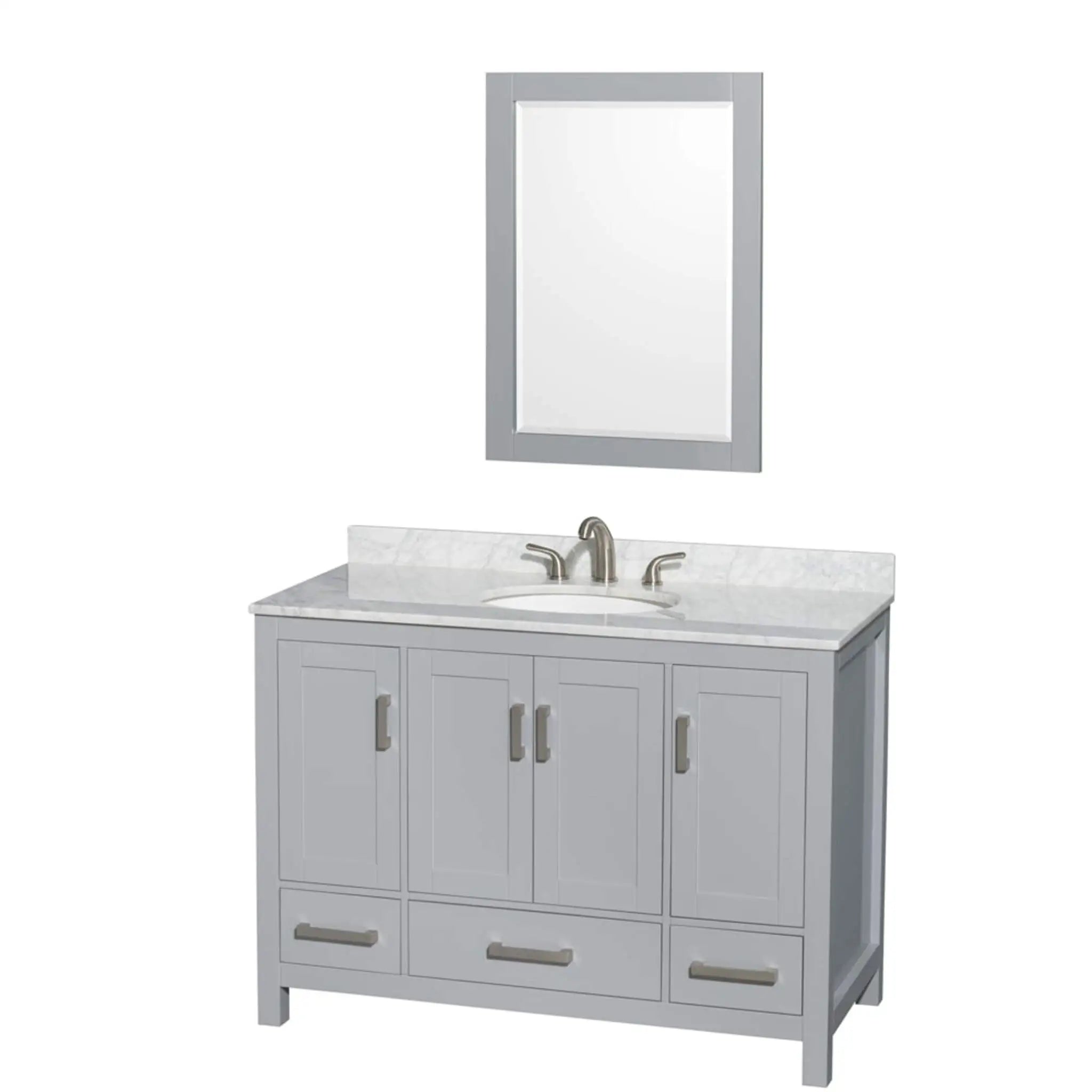 48" Sheffield Single Bathroom Vanity in Gray with Brushed Chrome Trim & 24" Mirror by Wyndham