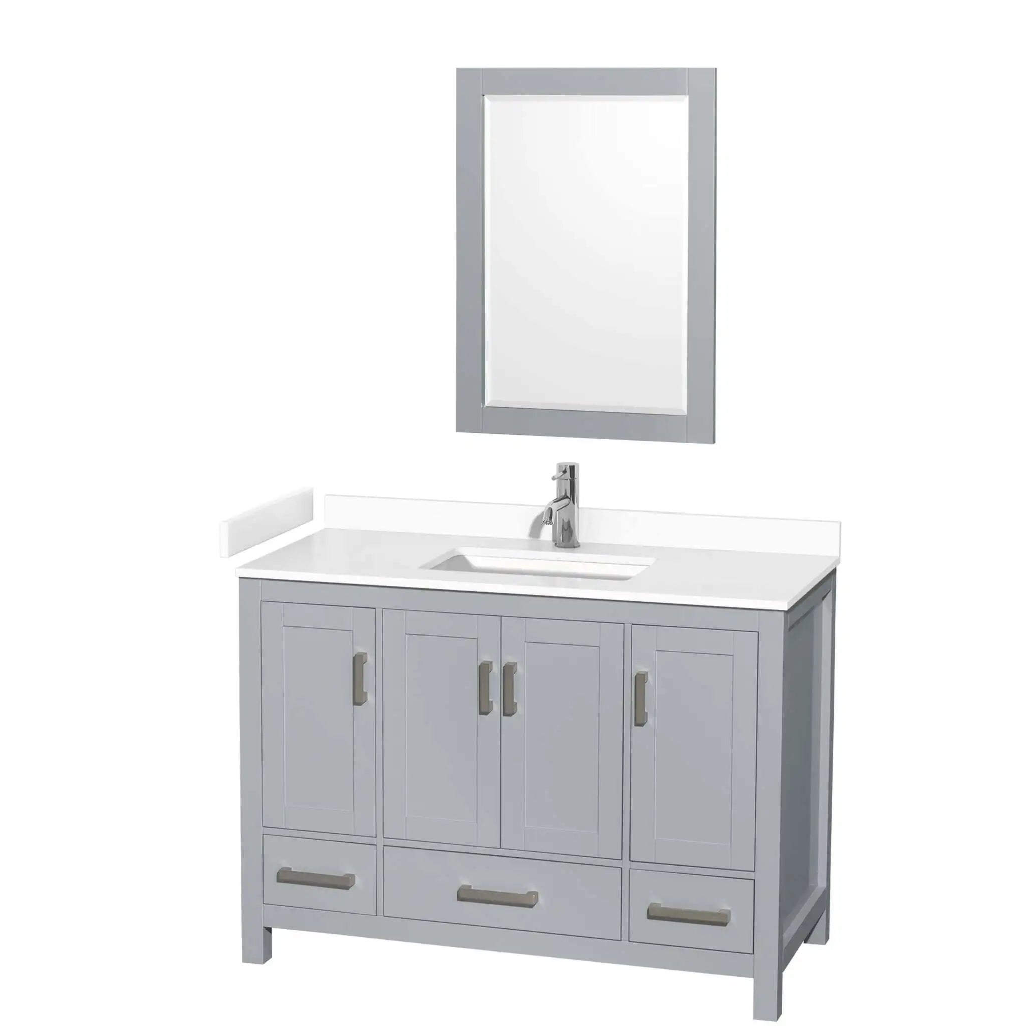 48" Sheffield Single Bathroom Vanity in Gray with Brushed Chrome Trim & 24" Mirror by Wyndham