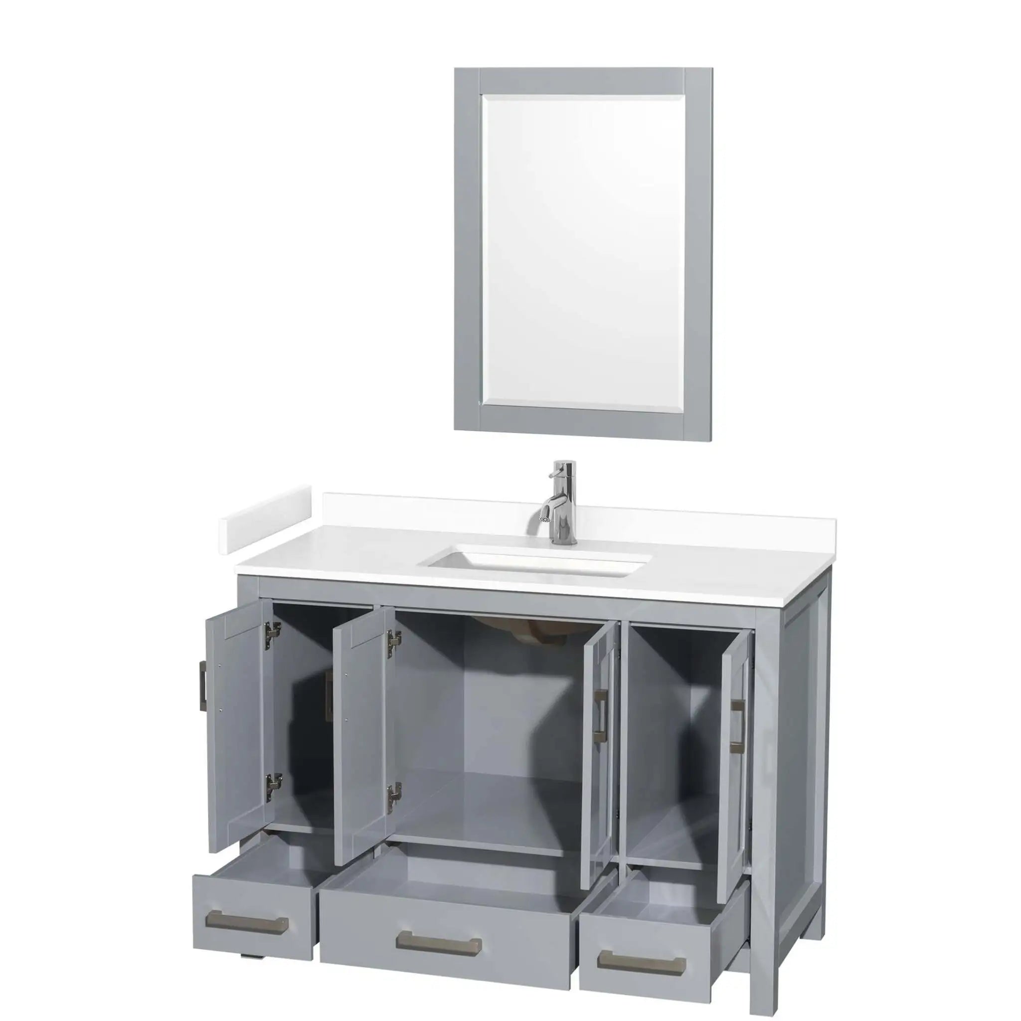 48" Sheffield Single Bathroom Vanity in Gray with Brushed Chrome Trim & 24" Mirror by Wyndham