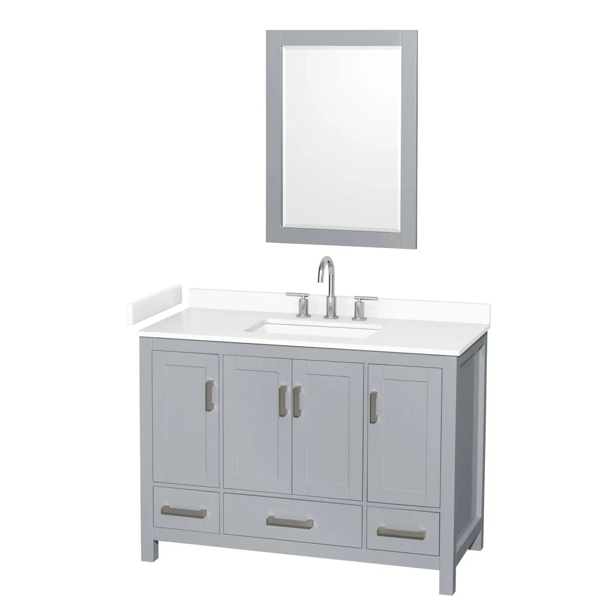 48" Sheffield Single Bathroom Vanity in Gray with Brushed Chrome Trim & 24" Mirror by Wyndham