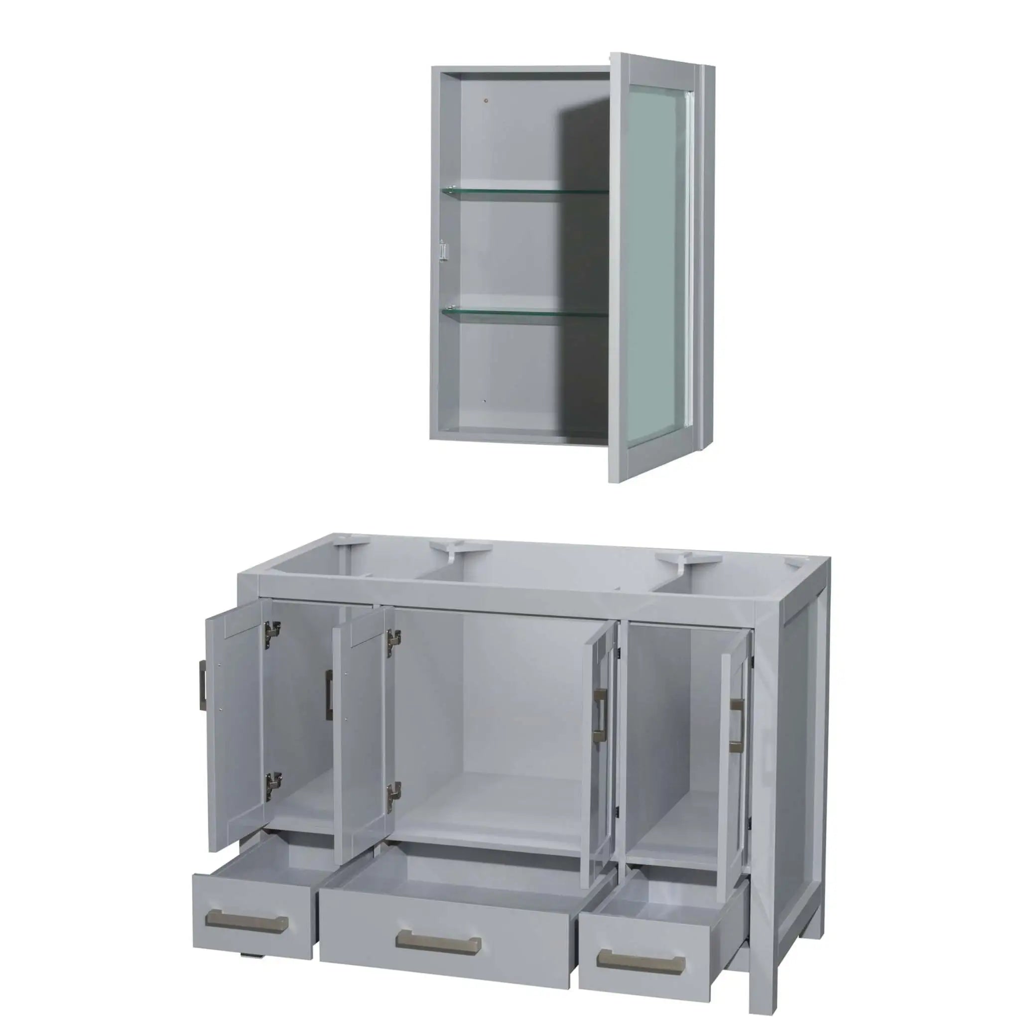 48" Sheffield Single Bathroom Vanity in Gray with Brushed Chrome Trim & Medicine Cabinet by Wyndham