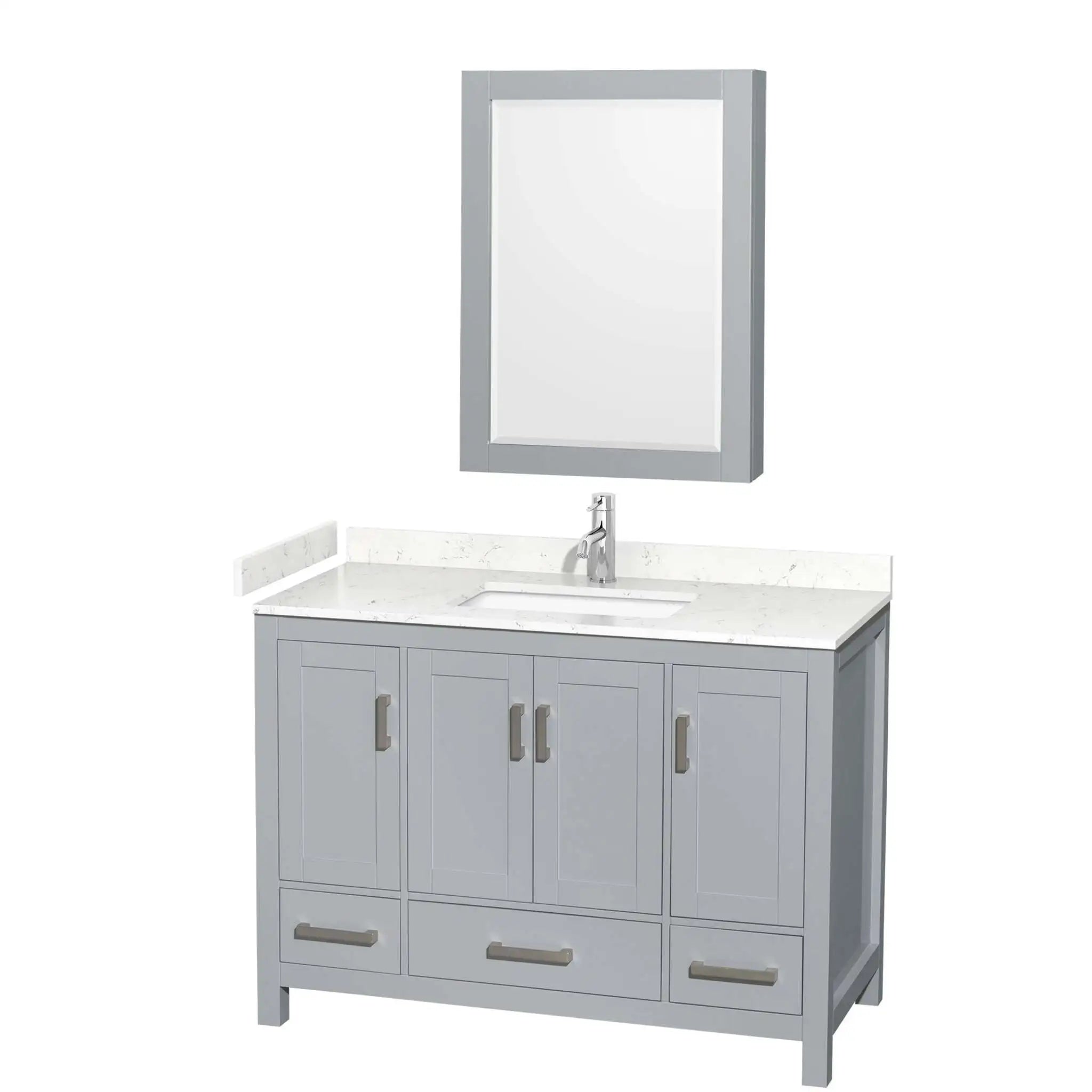 48" Sheffield Single Bathroom Vanity in Gray with Brushed Chrome Trim & Medicine Cabinet by Wyndham
