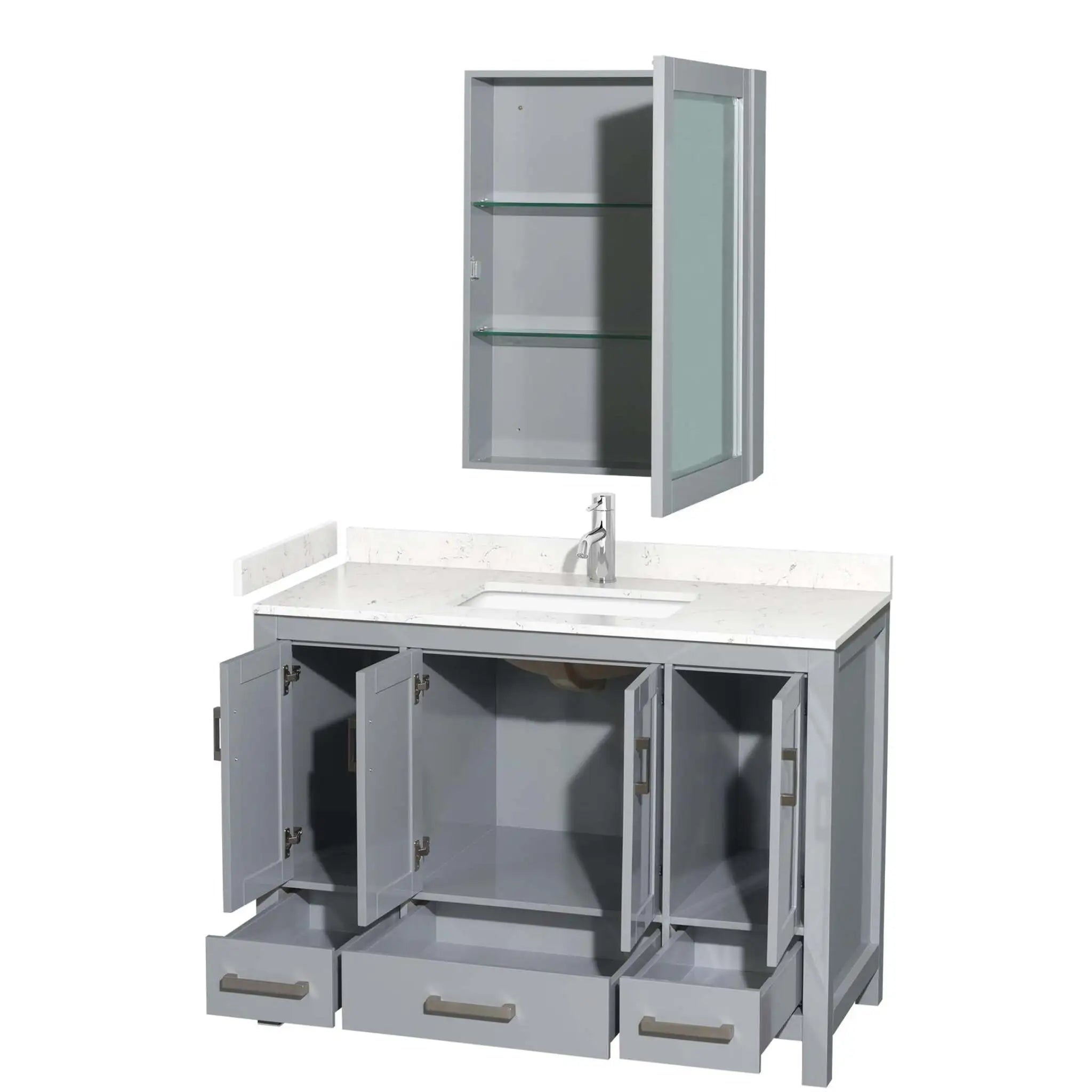 48" Sheffield Single Bathroom Vanity in Gray with Brushed Chrome Trim & Medicine Cabinet by Wyndham