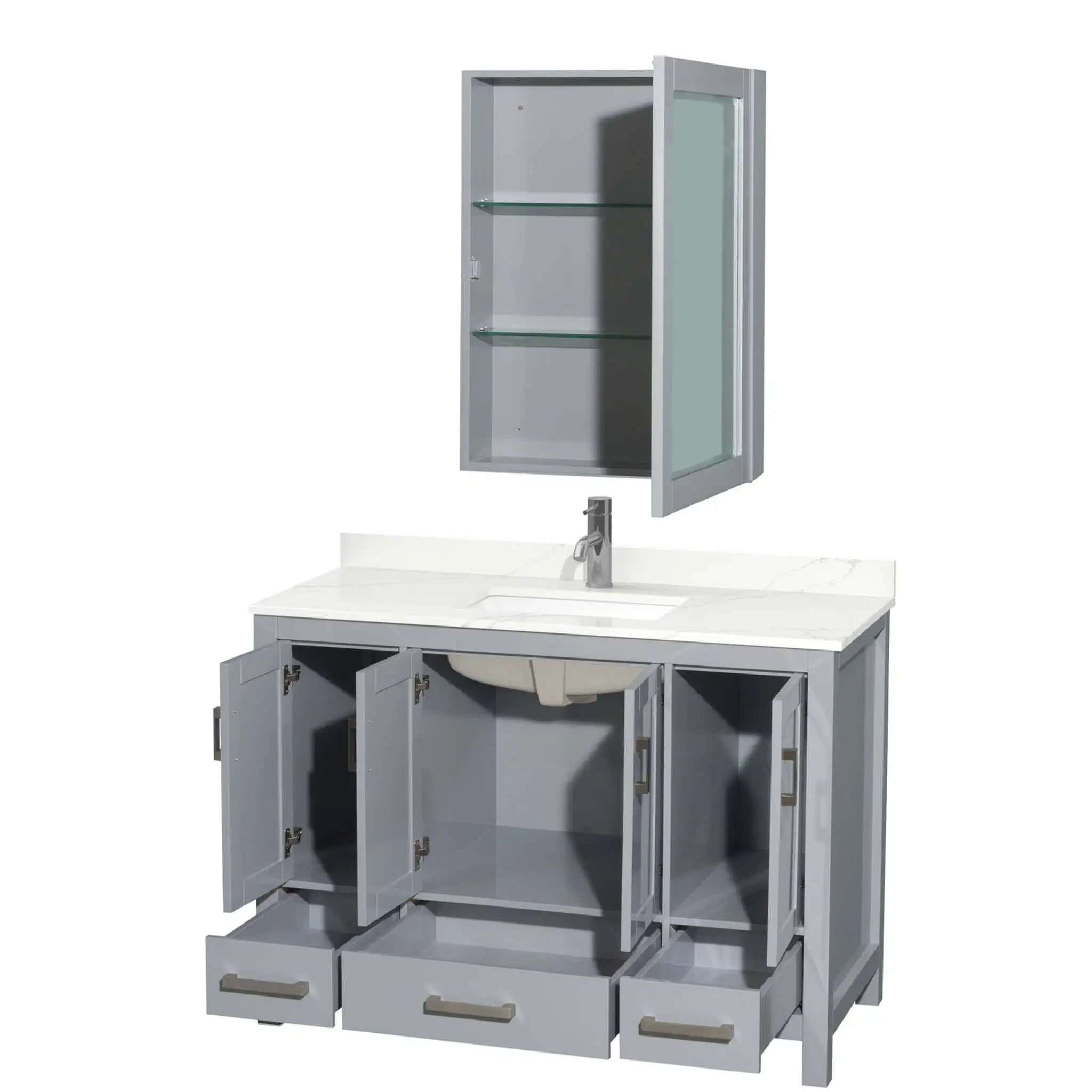 48" Sheffield Single Bathroom Vanity in Gray with Brushed Chrome Trim & Medicine Cabinet by Wyndham