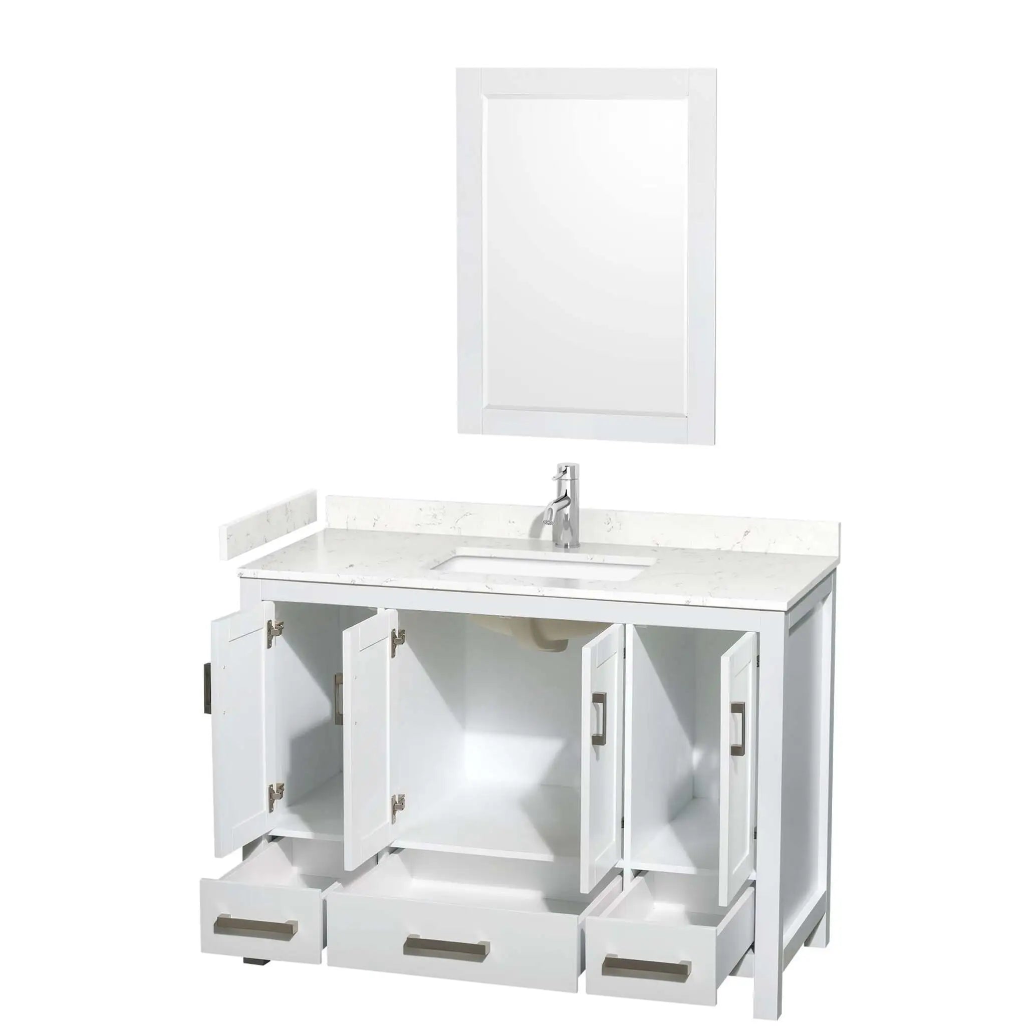 48" Sheffield Single Bathroom Vanity in White with Brushed Chrome Trim & 24" Mirror by Wyndham
