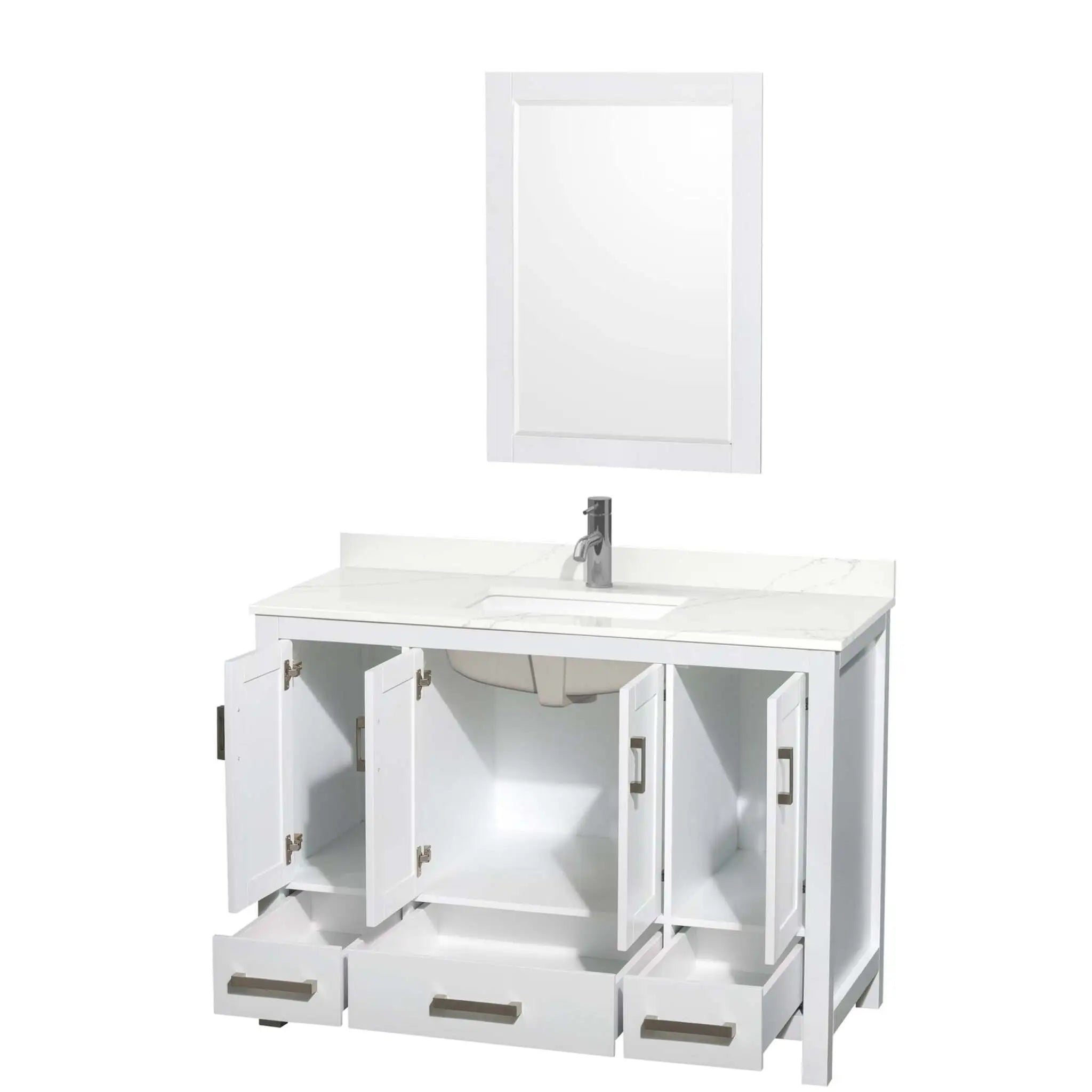 48" Sheffield Single Bathroom Vanity in White with Brushed Chrome Trim & 24" Mirror by Wyndham