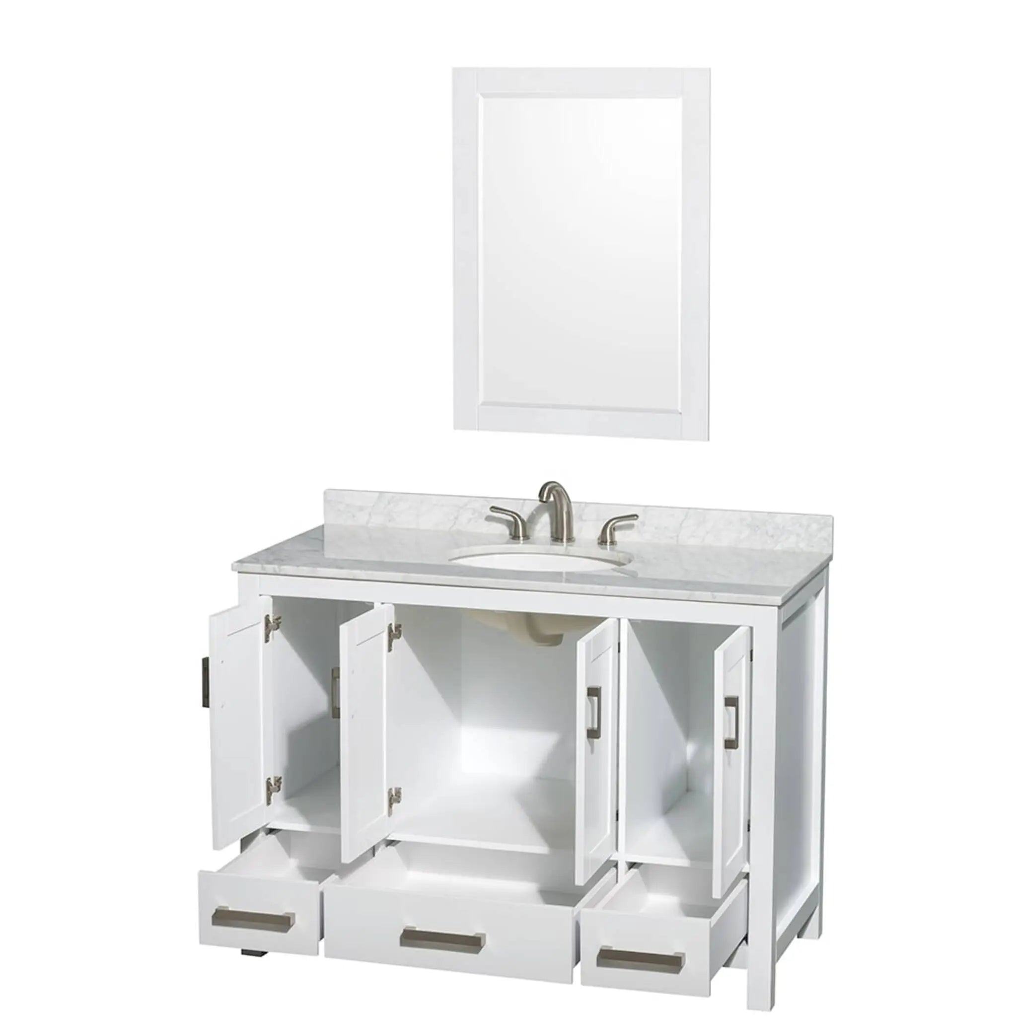 48" Sheffield Single Bathroom Vanity in White with Brushed Chrome Trim & 24" Mirror by Wyndham