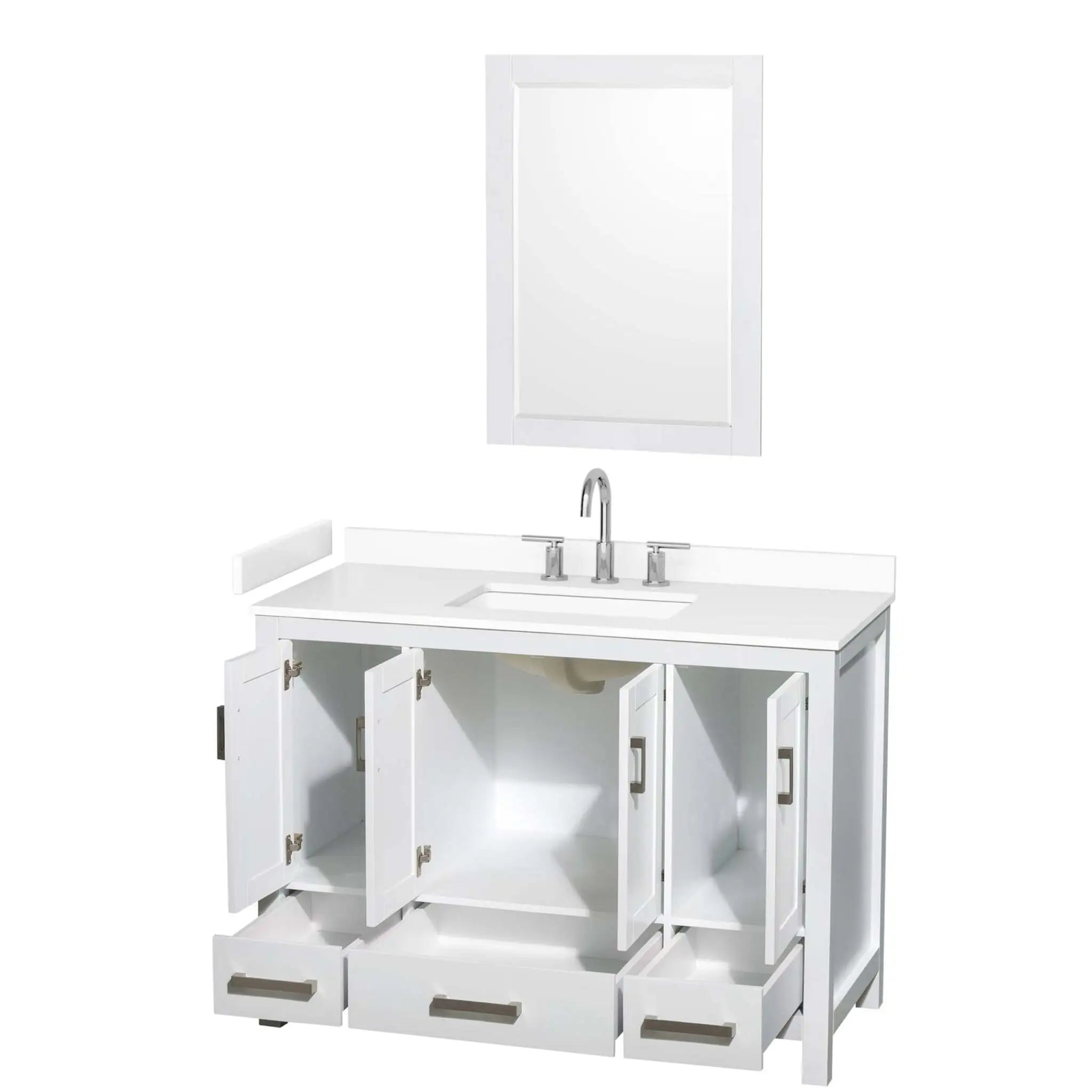48" Sheffield Single Bathroom Vanity in White with Brushed Chrome Trim & 24" Mirror by Wyndham