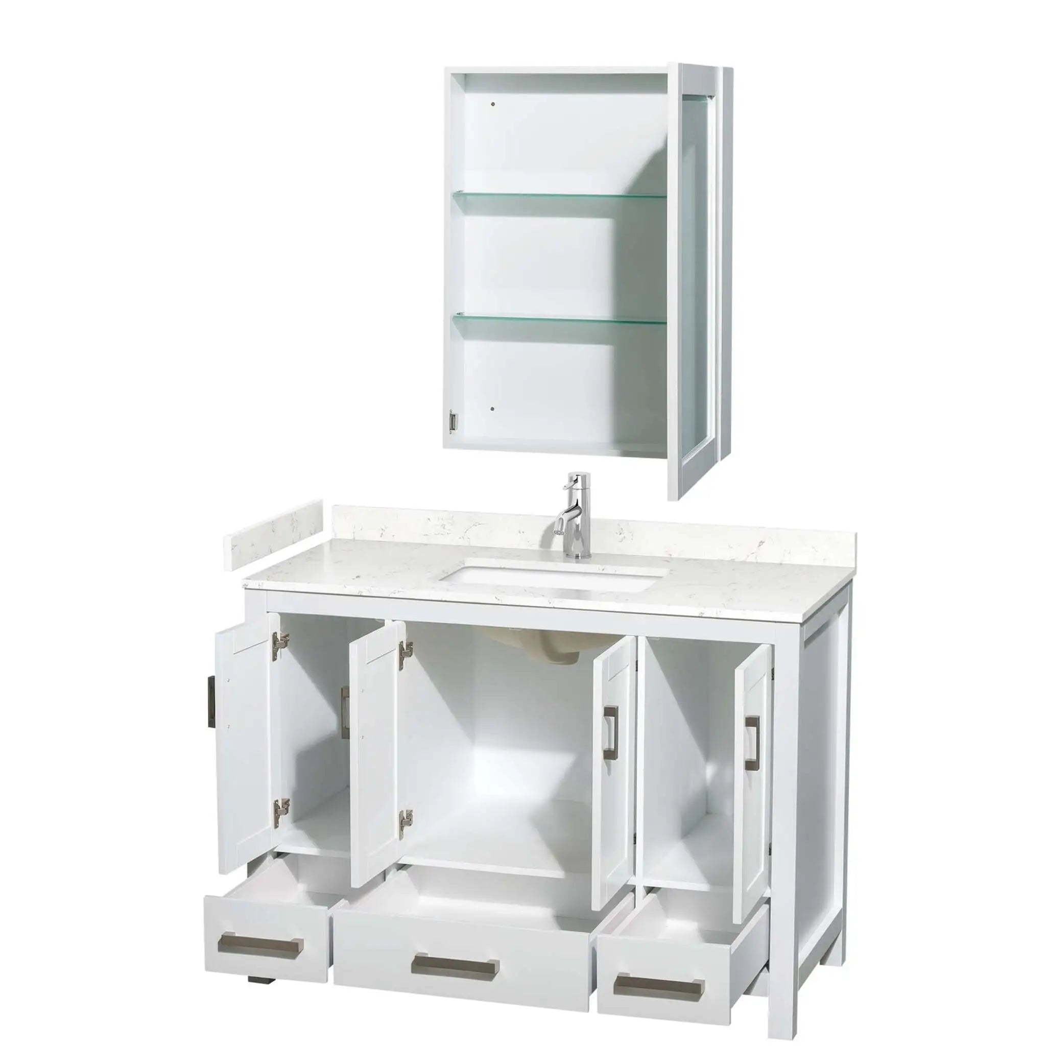 48" Sheffield Single Bathroom Vanity in White with Brushed Chrome Trim & Medicine Cabinet by Wyndham