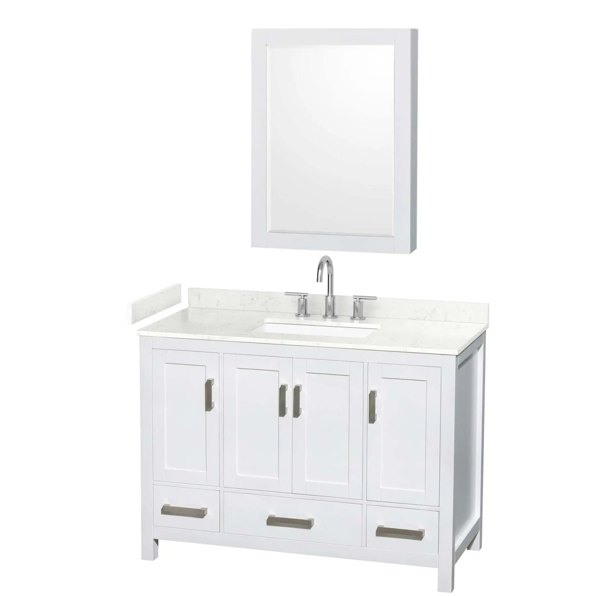 48" Sheffield Single Bathroom Vanity in White with Brushed Chrome Trim & Medicine Cabinet by Wyndham