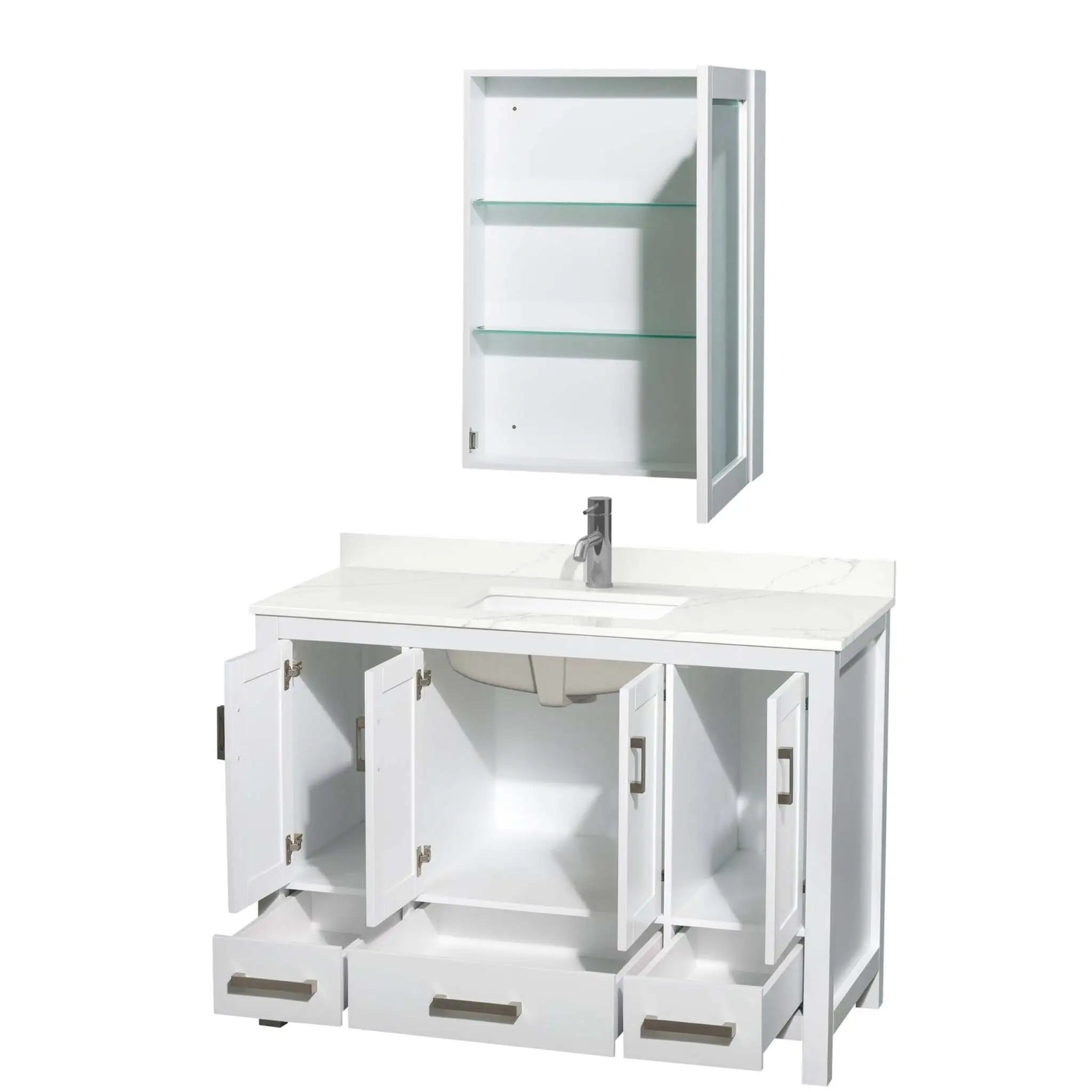 48" Sheffield Single Bathroom Vanity in White with Brushed Chrome Trim & Medicine Cabinet by Wyndham