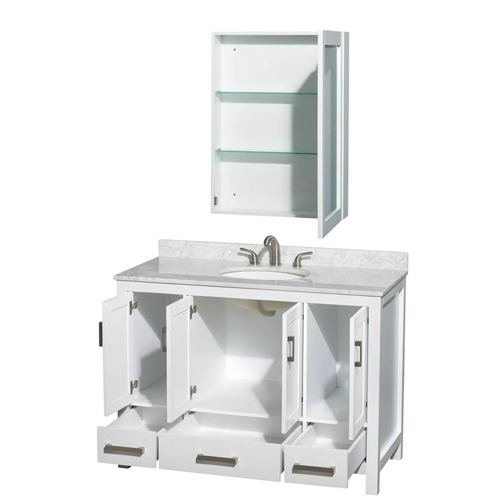48" Sheffield Single Bathroom Vanity in White with Brushed Chrome Trim & Medicine Cabinet by Wyndham