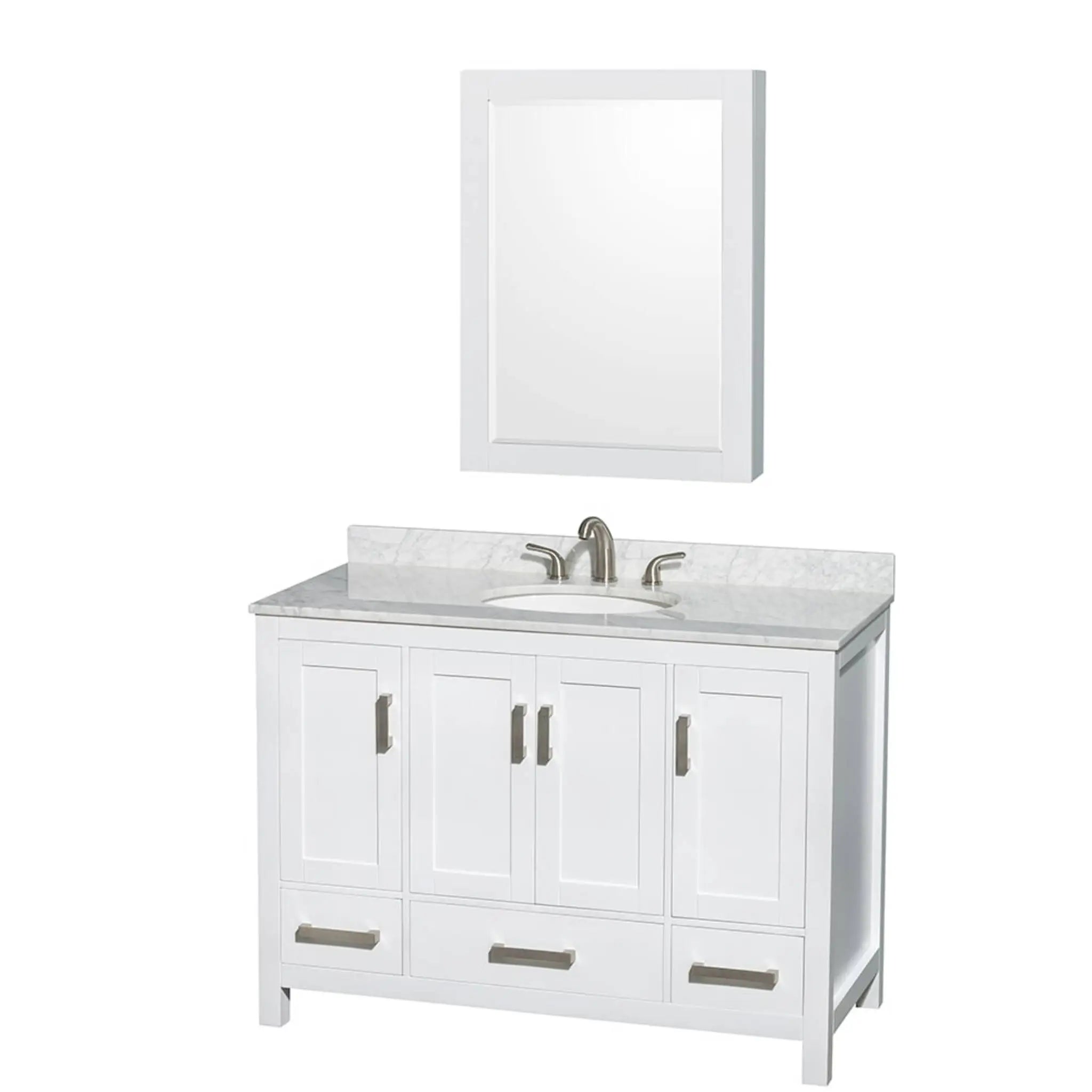 48" Sheffield Single Bathroom Vanity in White with Brushed Chrome Trim & Medicine Cabinet by Wyndham