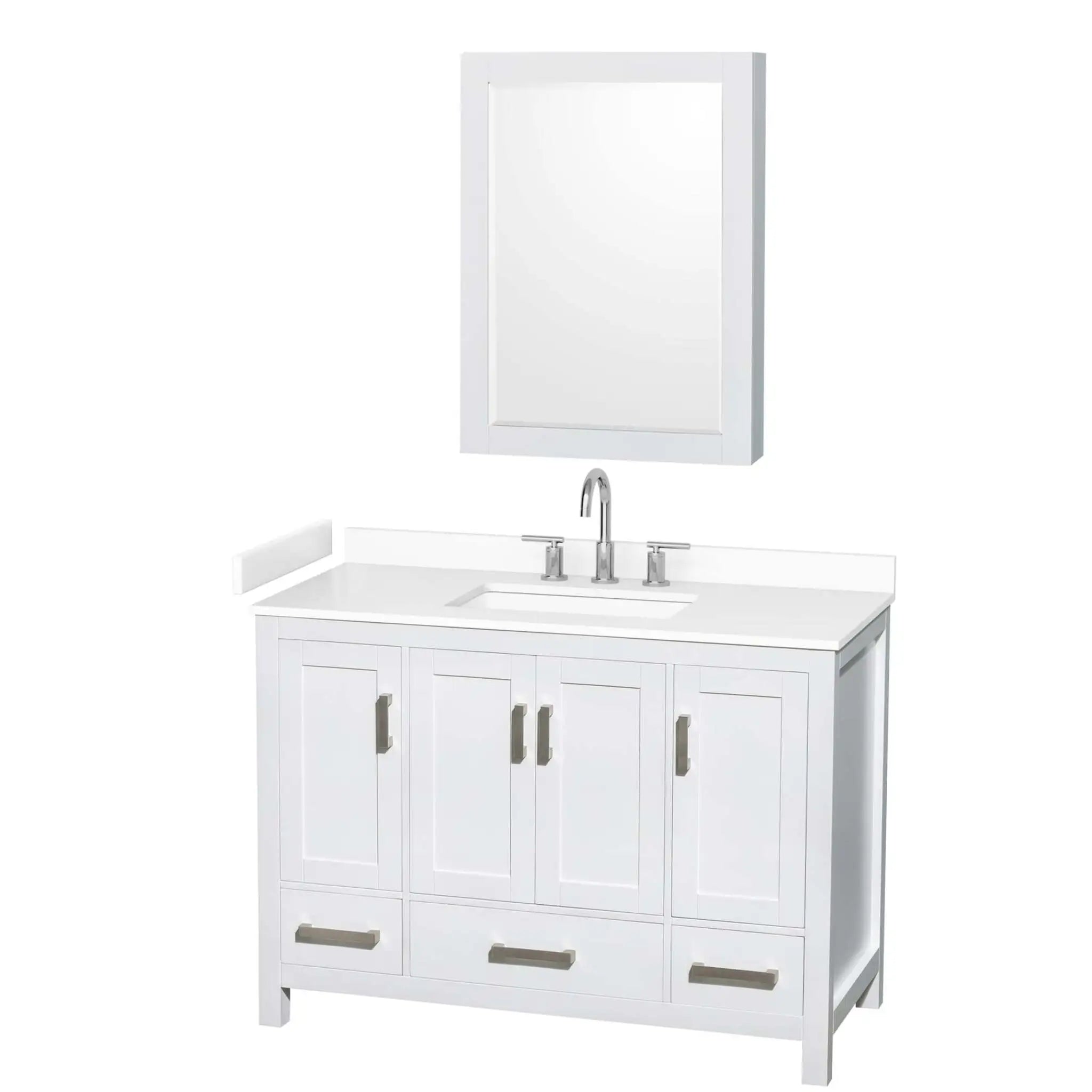 48" Sheffield Single Bathroom Vanity in White with Brushed Chrome Trim & Medicine Cabinet by Wyndham