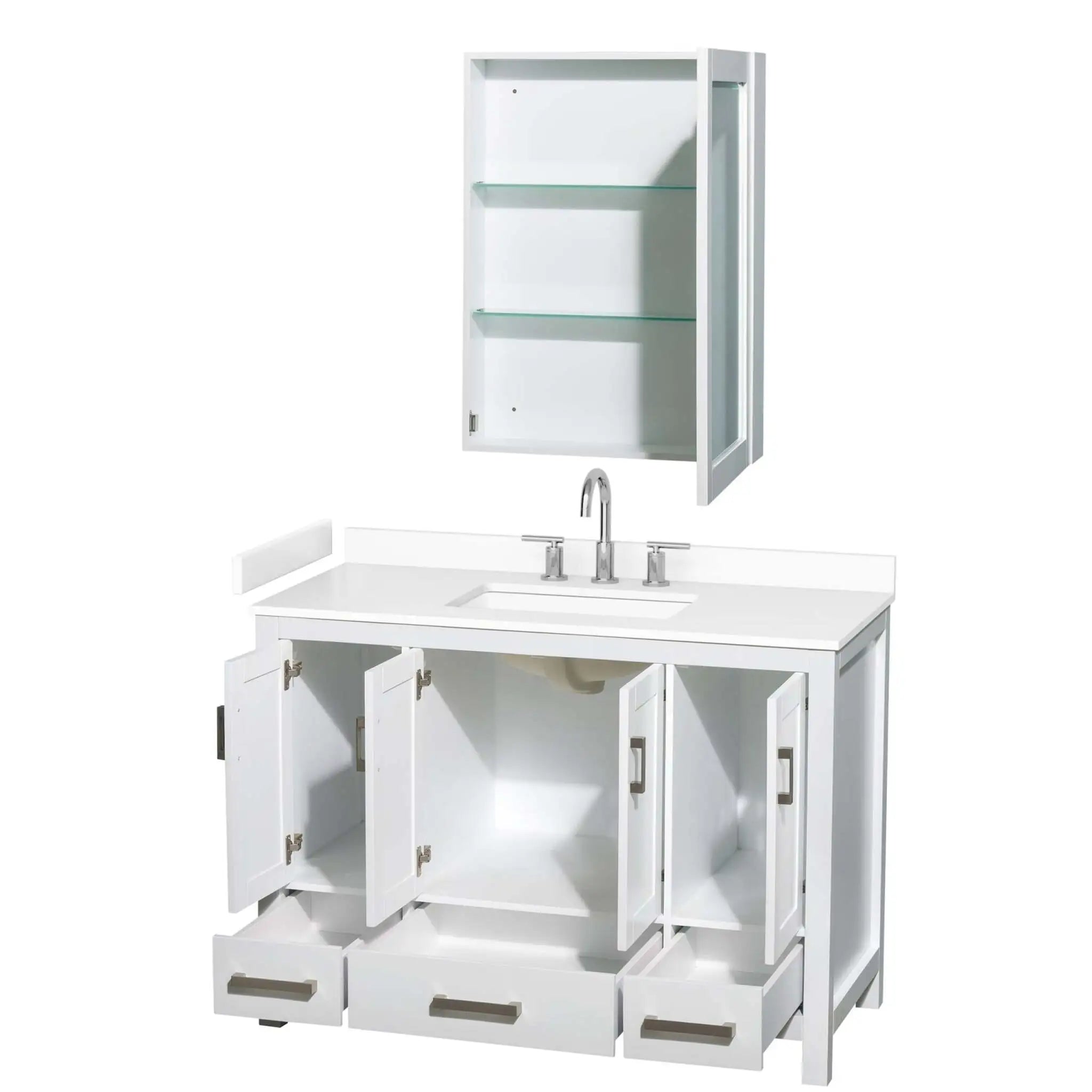 48" Sheffield Single Bathroom Vanity in White with Brushed Chrome Trim & Medicine Cabinet by Wyndham