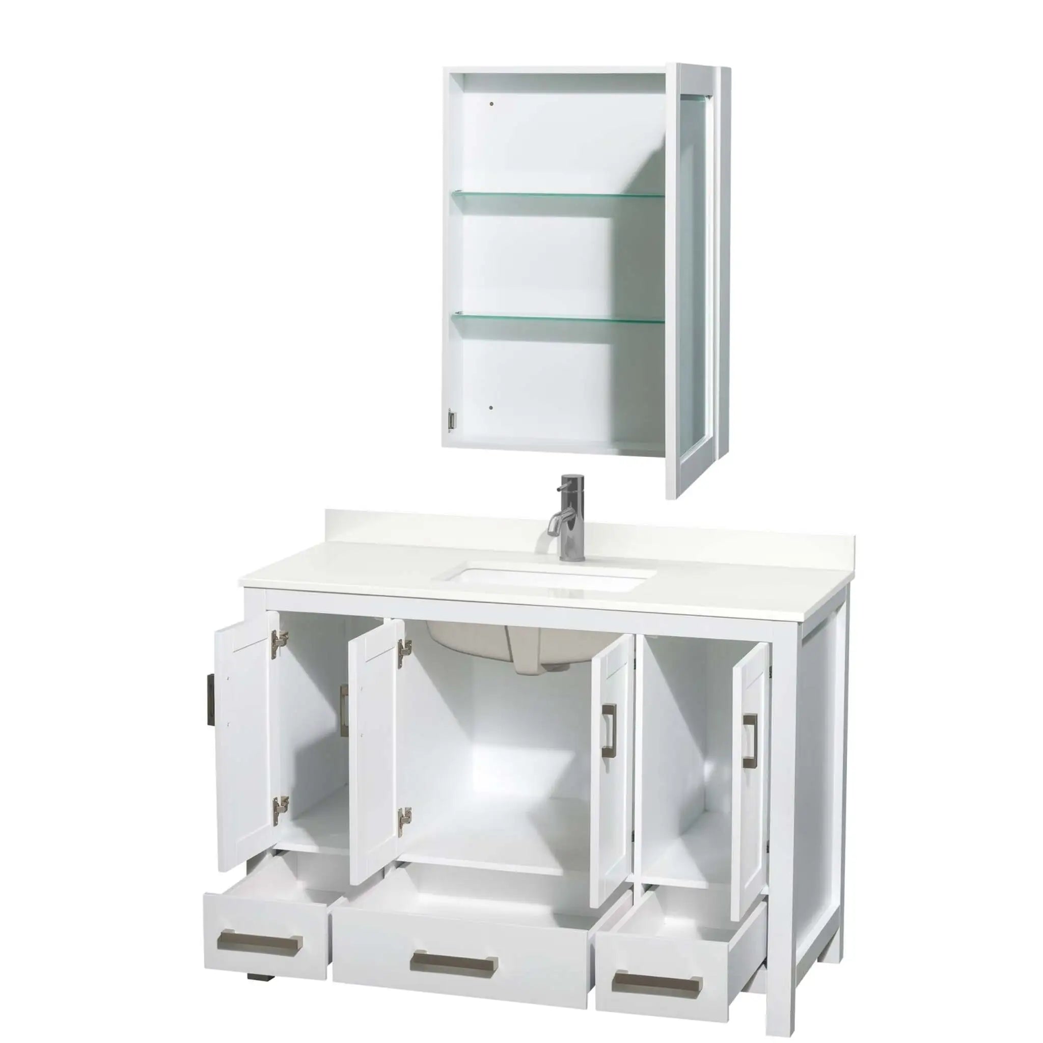 48" Sheffield Single Bathroom Vanity in White with Brushed Chrome Trim & Medicine Cabinet by Wyndham