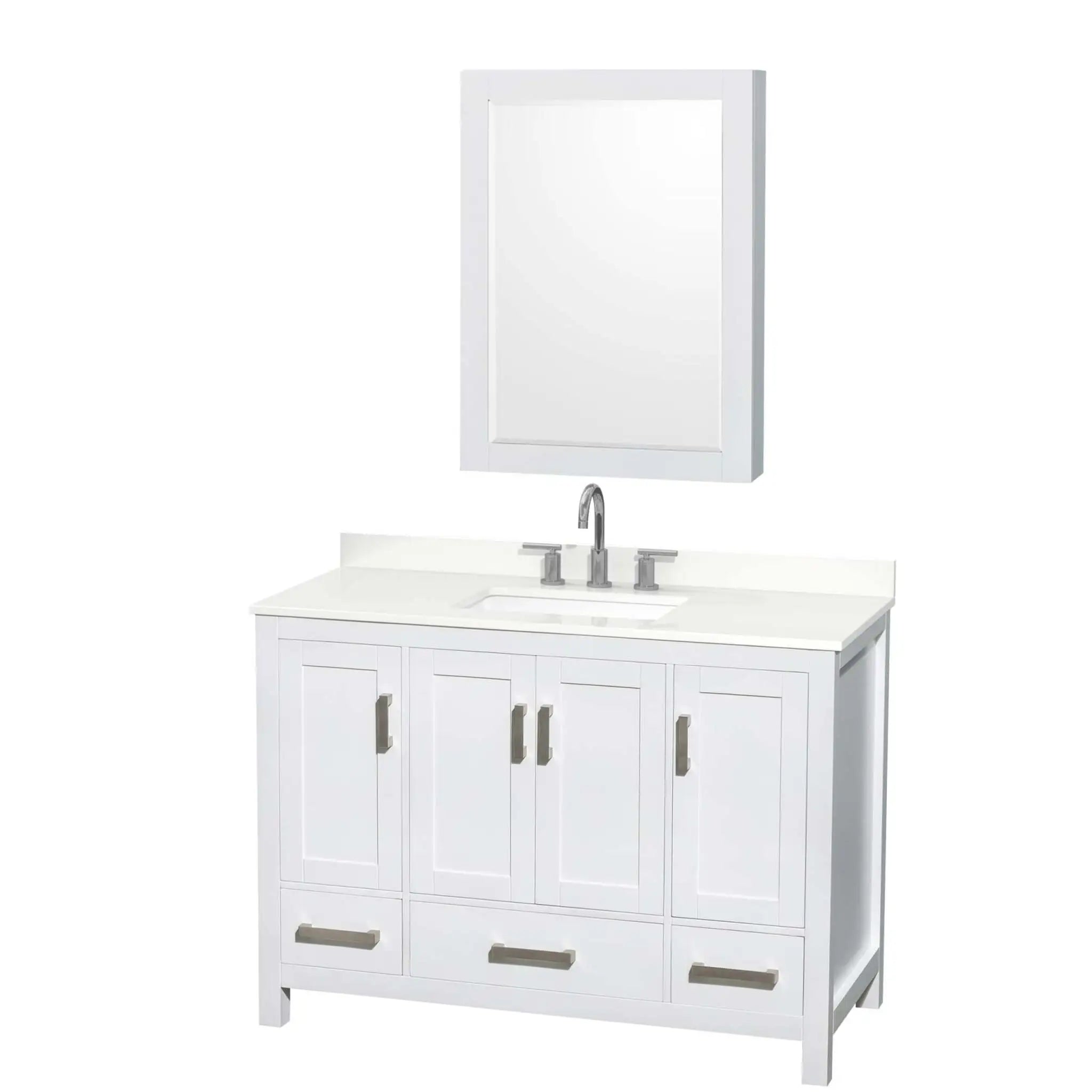 48" Sheffield Single Bathroom Vanity in White with Brushed Chrome Trim & Medicine Cabinet by Wyndham
