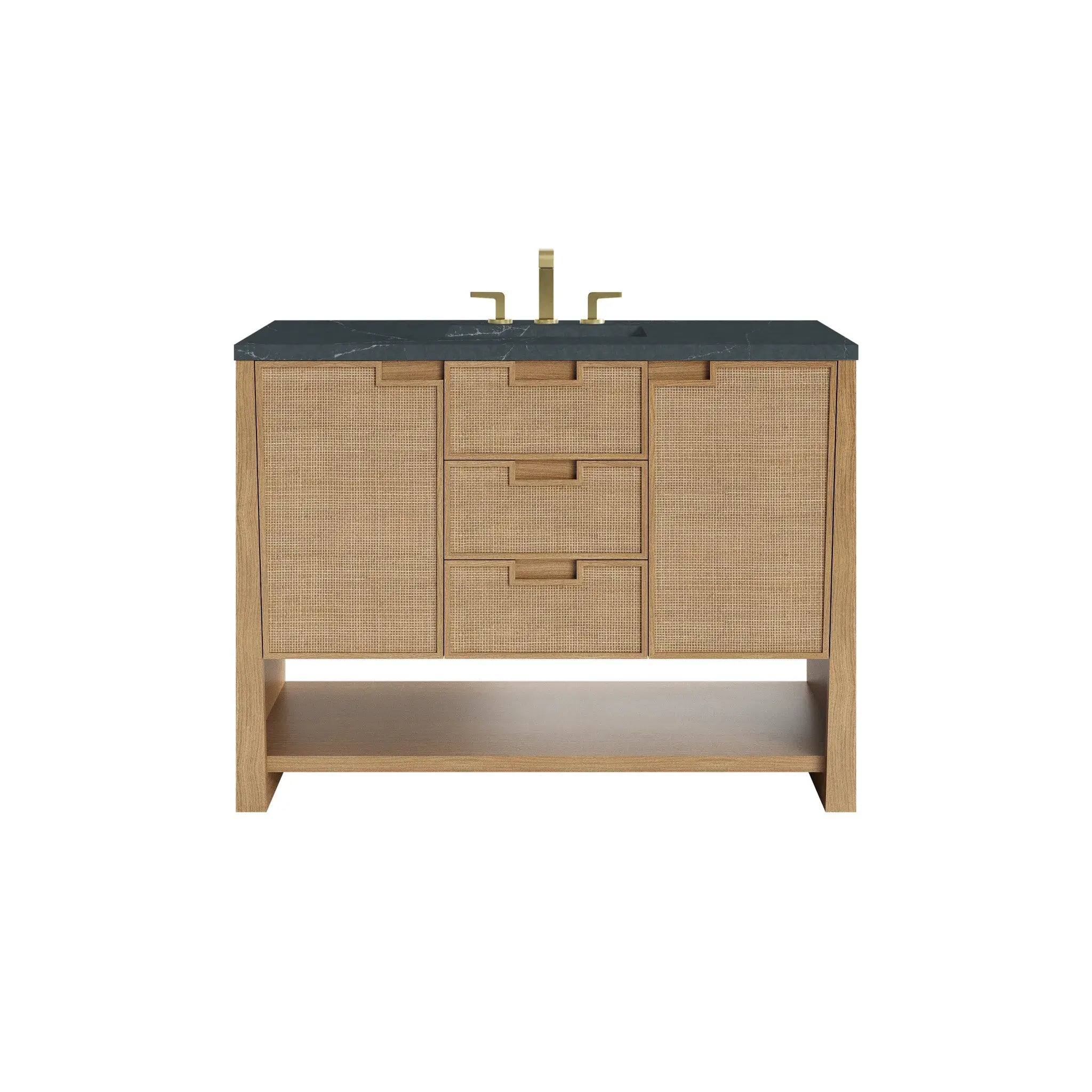 48" Solene Single Vanity in Seaside Oak-Charcoal Soapstone Silestone-8" Widespread image
