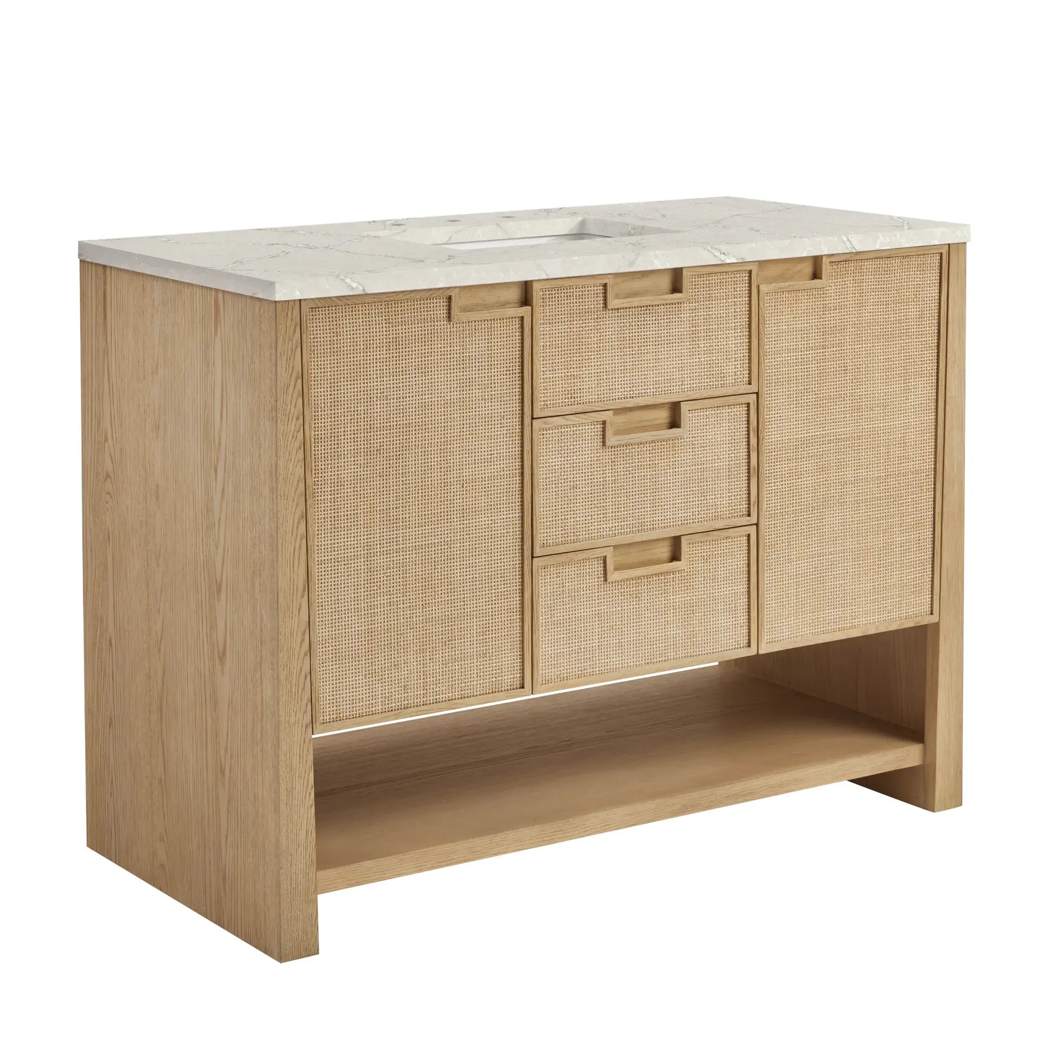 48" Solene Single Vanity in Seaside Oak-Victorian Silver Silestone-8" Widespread image 9