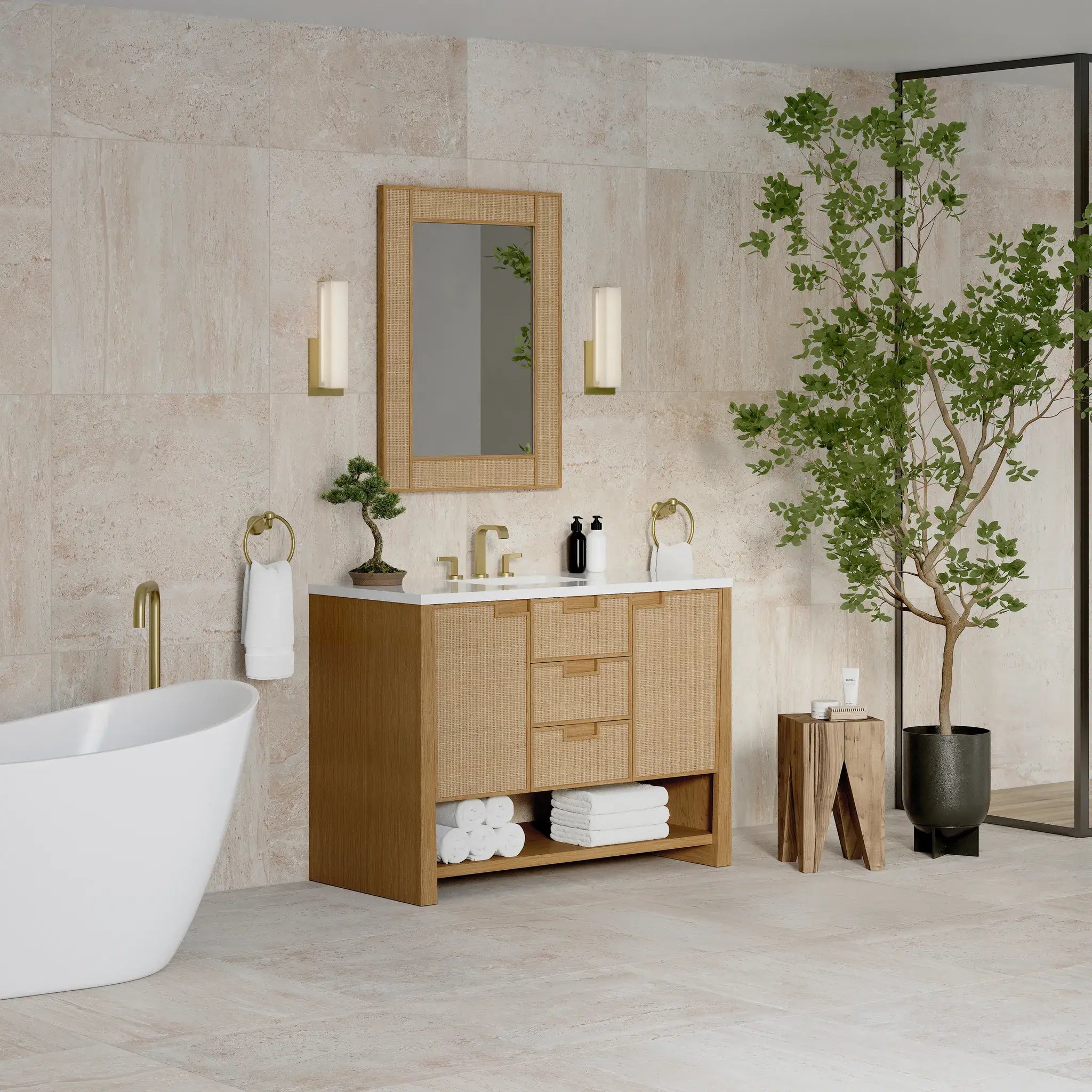 48" Solene Single Vanity in Seaside Oak-White Zeus Silestone-8" Widespread image 3