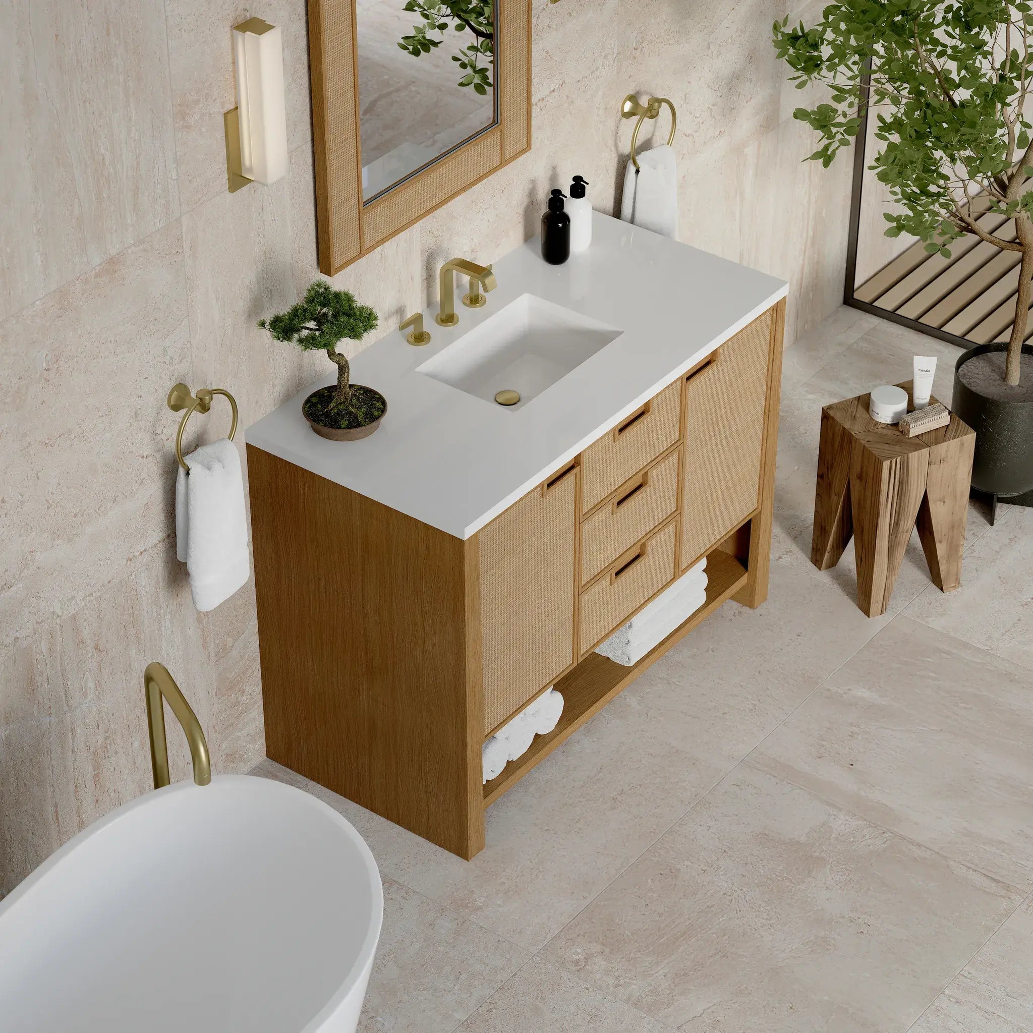 48" Solene Single Vanity in Seaside Oak-White Zeus Silestone-8" Widespread image 6