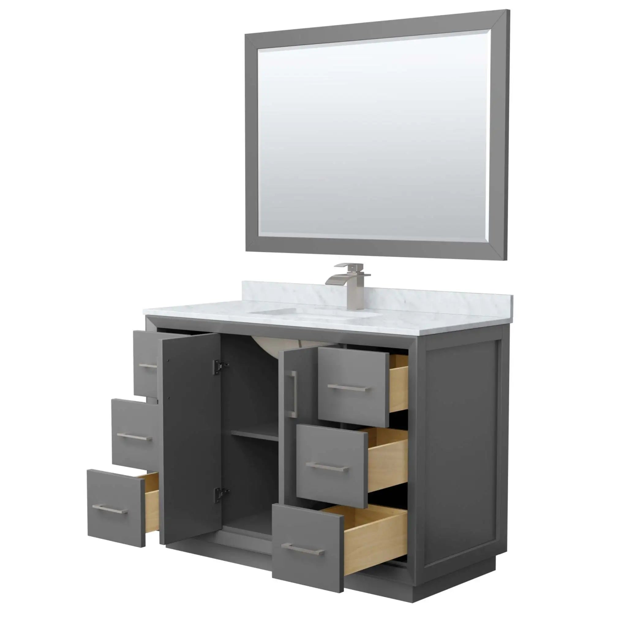 48" Strada Single Bathroom Vanity in Dark Gray with Brushed Nickel Trim & 46" Mirror by Wyndham