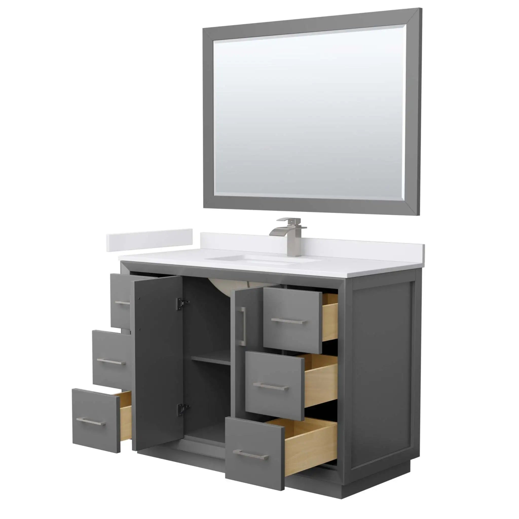 48" Strada Single Bathroom Vanity in Dark Gray with Brushed Nickel Trim & 46" Mirror by Wyndham