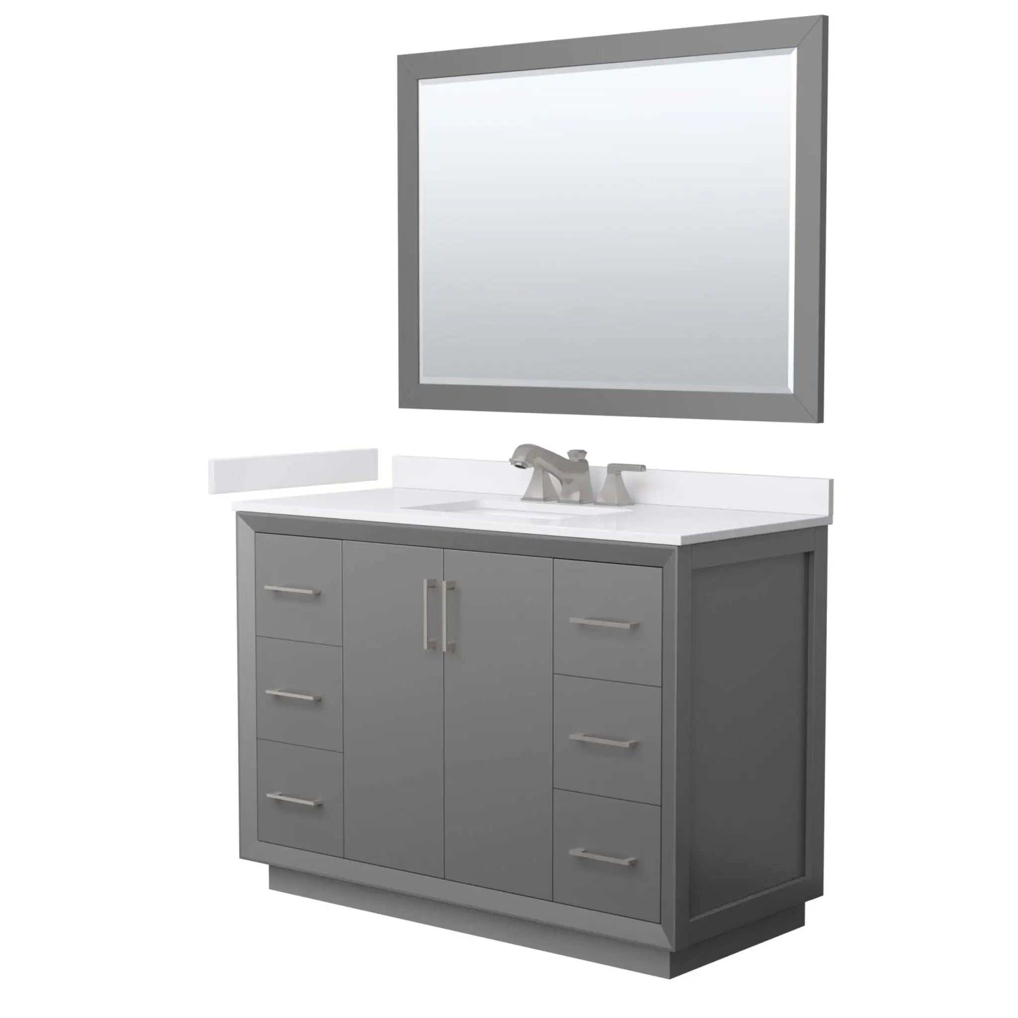 48" Strada Single Bathroom Vanity in Dark Gray with Brushed Nickel Trim & 46" Mirror by Wyndham