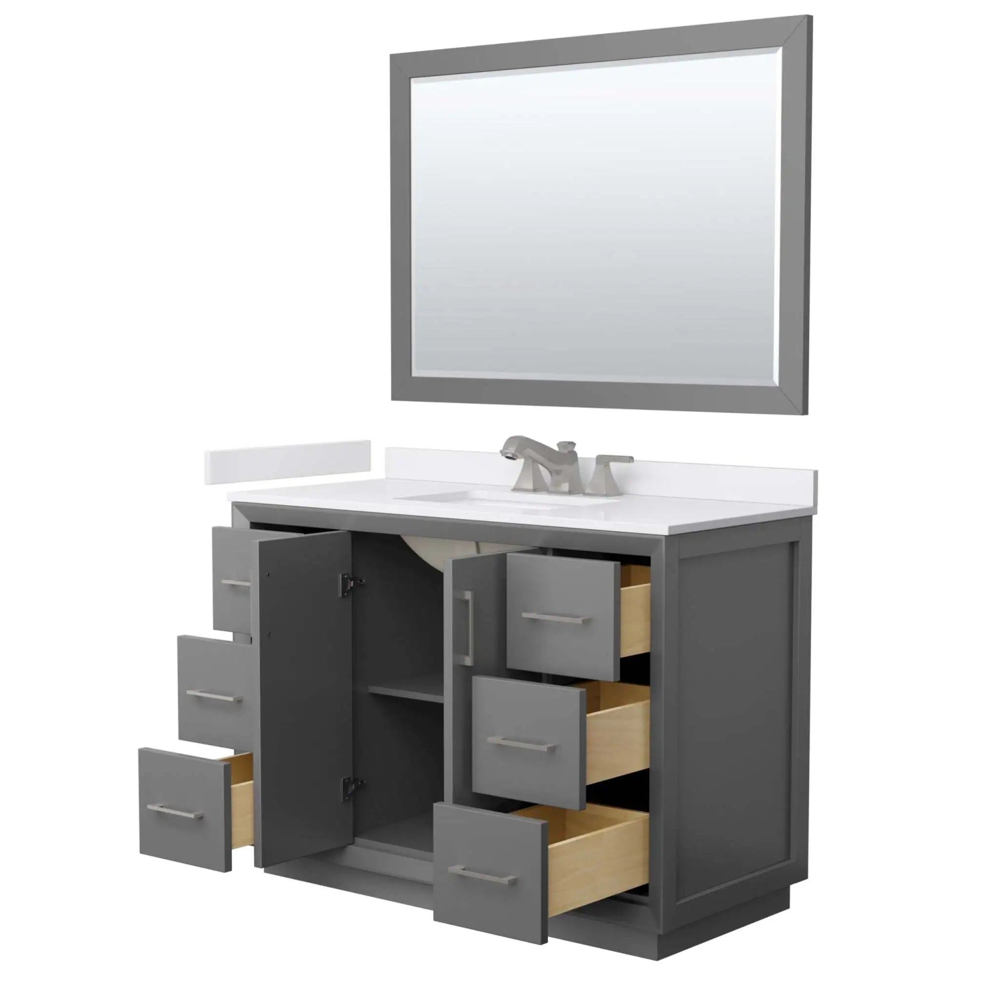 48" Strada Single Bathroom Vanity in Dark Gray with Brushed Nickel Trim & 46" Mirror by Wyndham