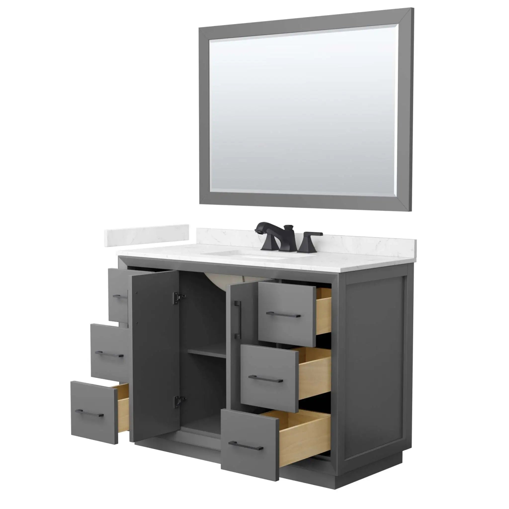 48" Strada Single Bathroom Vanity in Dark Gray with Matte Black Trim & 46" Mirror by Wyndham