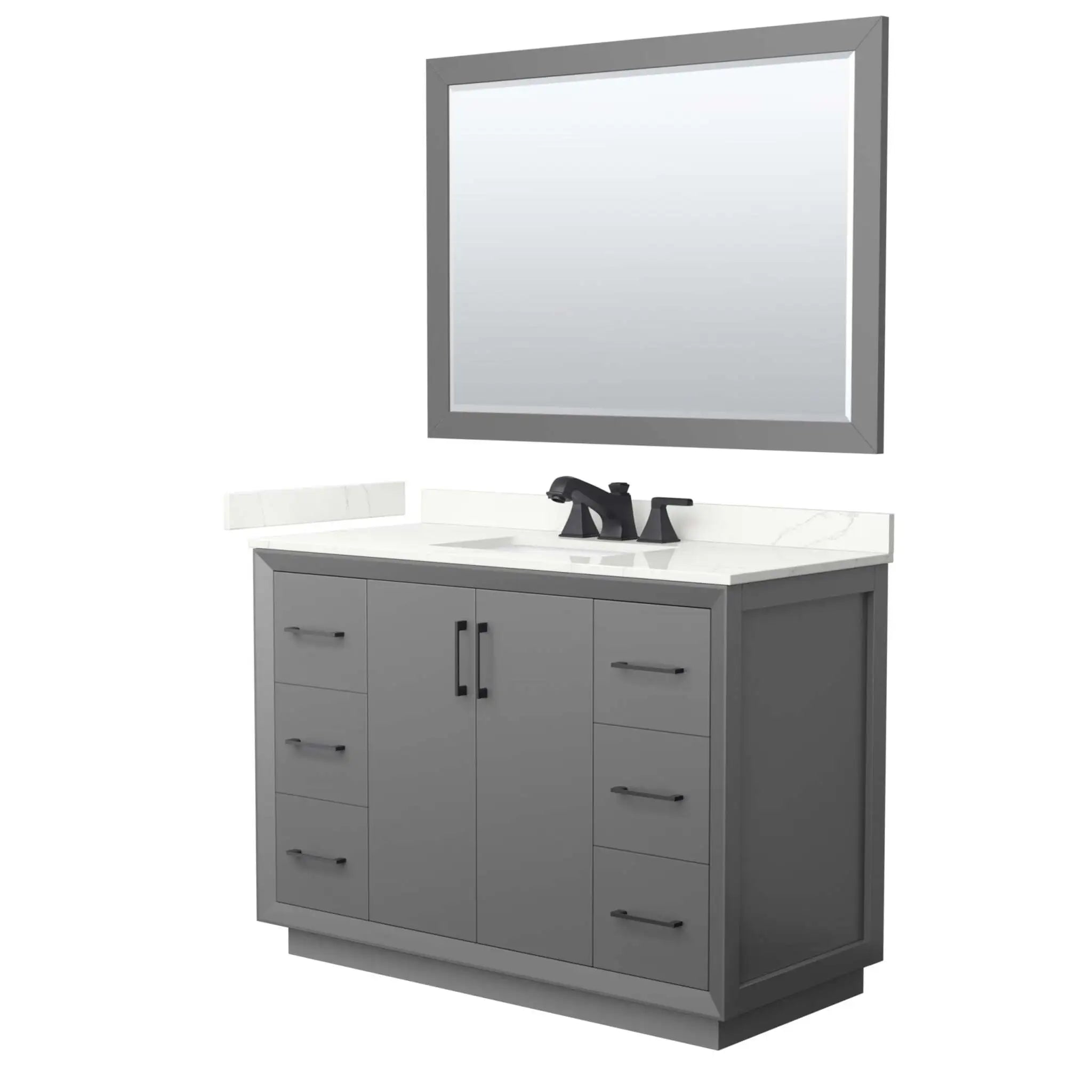 48" Strada Single Bathroom Vanity in Dark Gray with Matte Black Trim & 46" Mirror by Wyndham