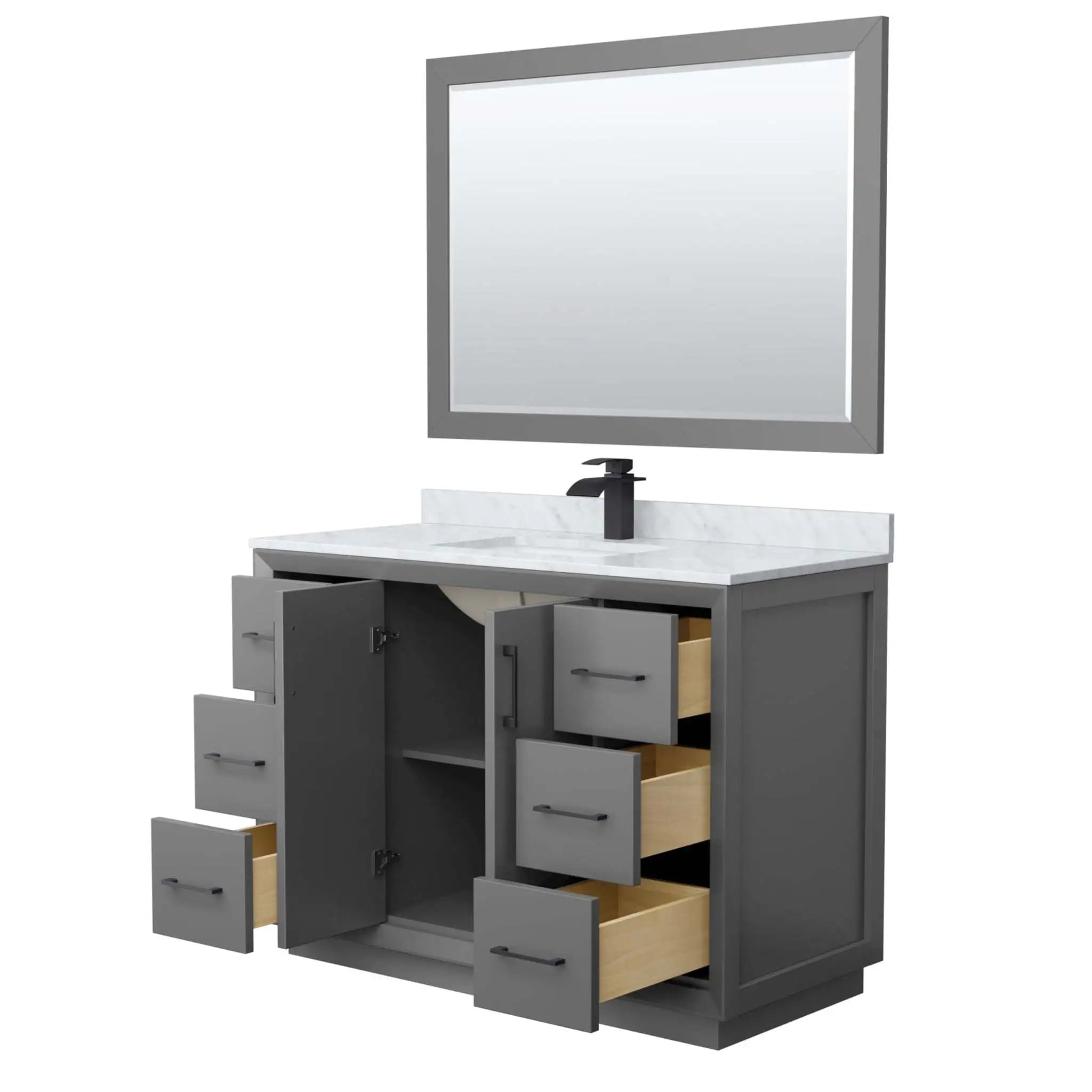 48" Strada Single Bathroom Vanity in Dark Gray with Matte Black Trim & 46" Mirror by Wyndham