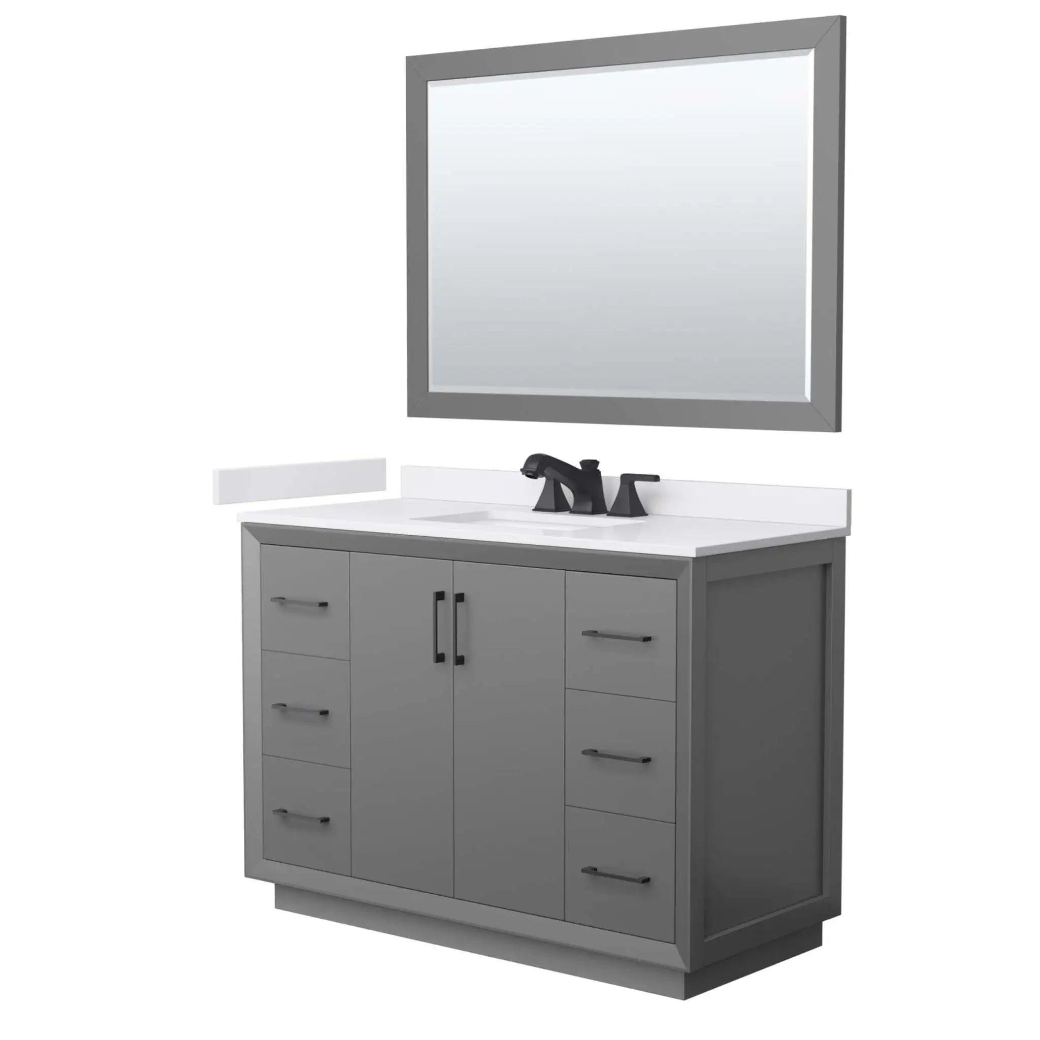 48" Strada Single Bathroom Vanity in Dark Gray with Matte Black Trim & 46" Mirror by Wyndham