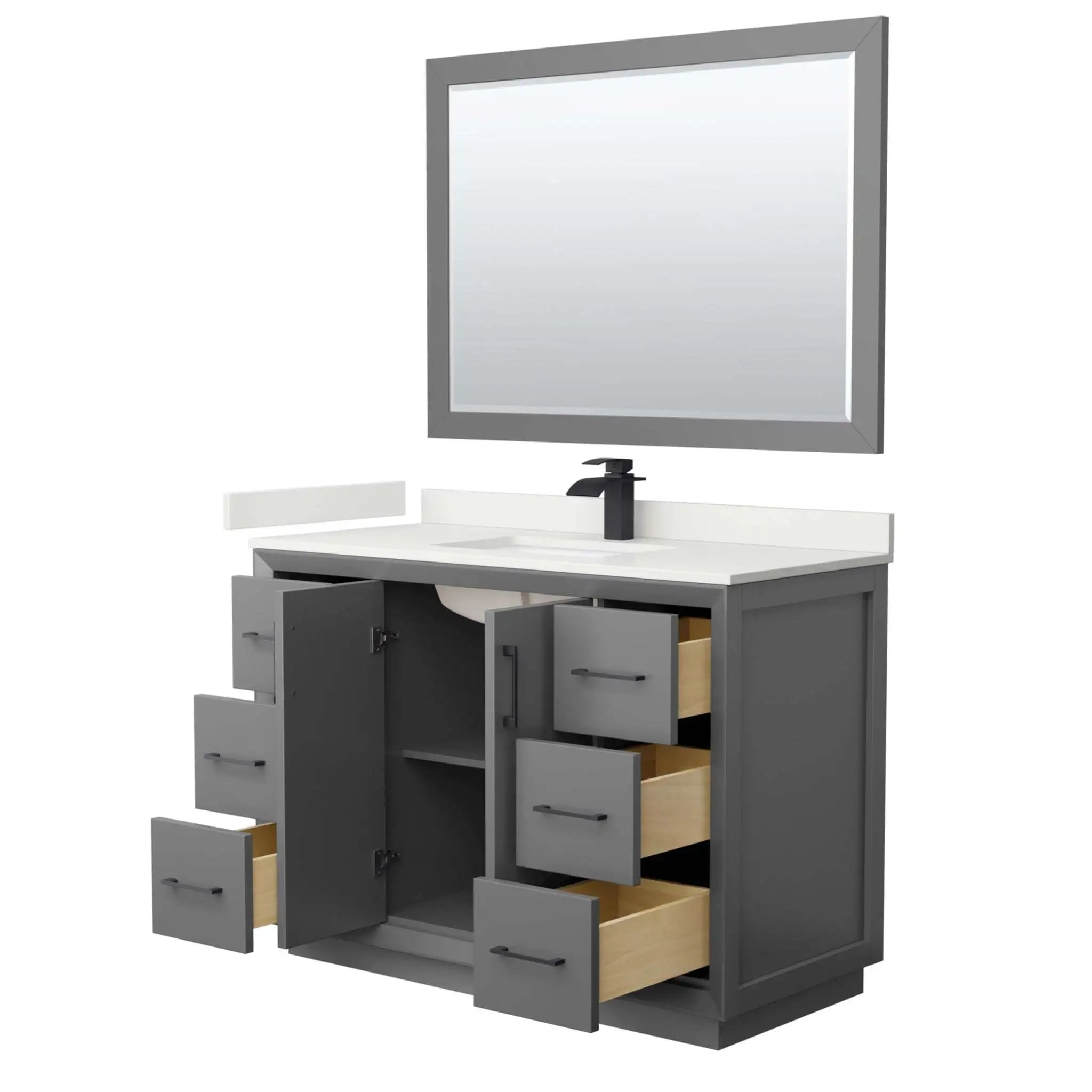 48" Strada Single Bathroom Vanity in Dark Gray with Matte Black Trim & 46" Mirror by Wyndham