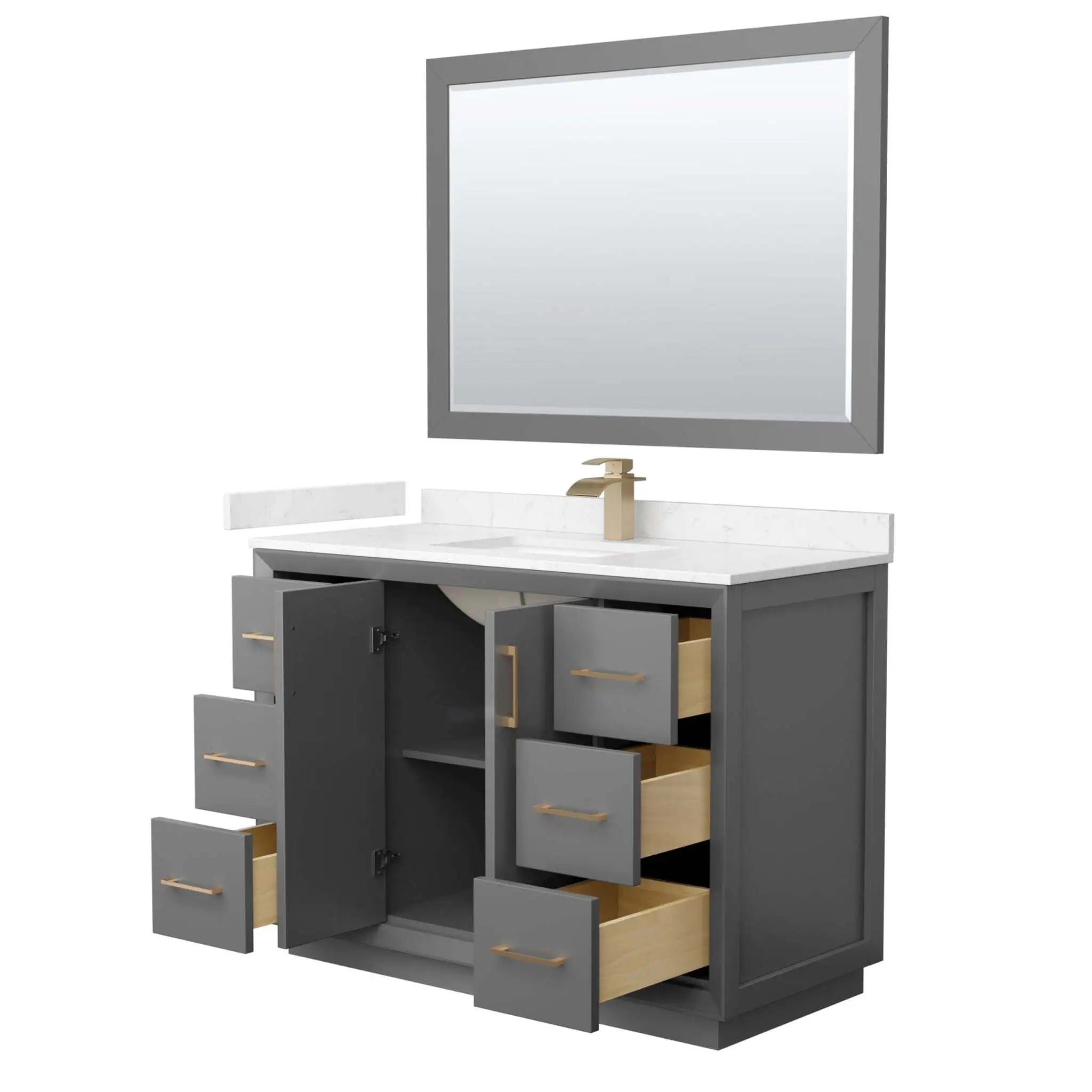 48" Strada Single Bathroom Vanity in Dark Gray with Satin Bronze Trim & 46" Mirror by Wyndham