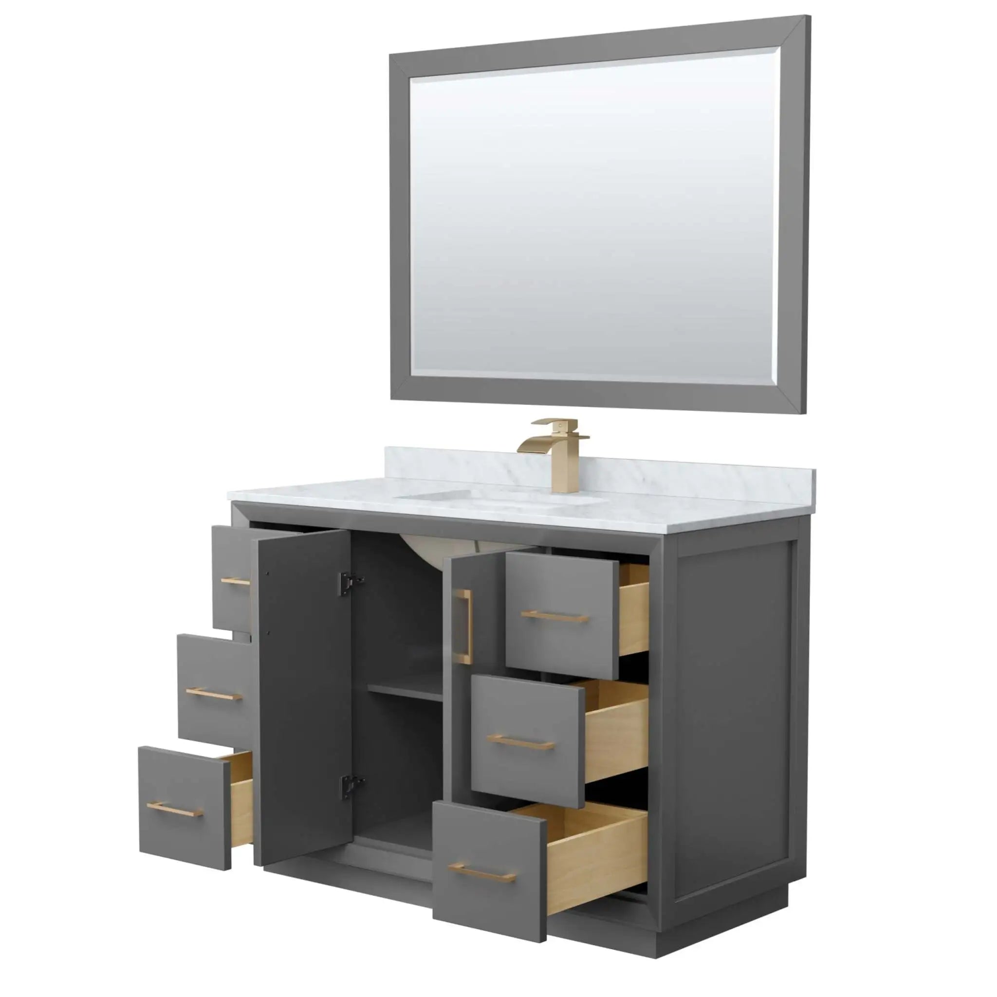48" Strada Single Bathroom Vanity in Dark Gray with Satin Bronze Trim & 46" Mirror by Wyndham