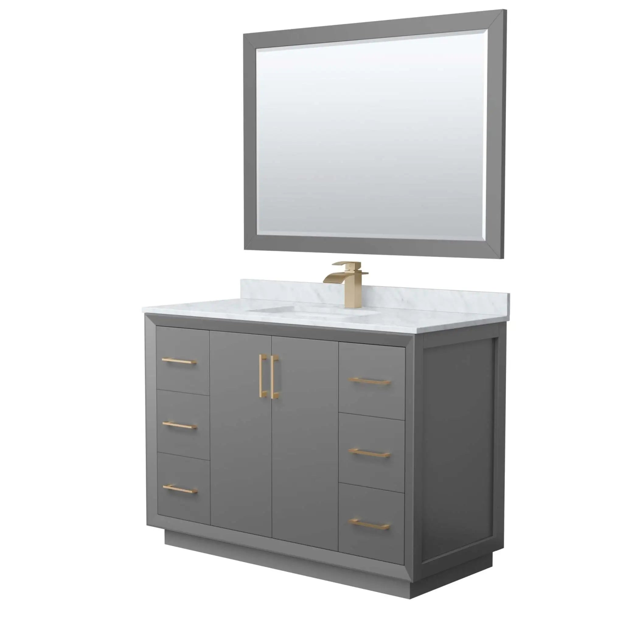 48" Strada Single Bathroom Vanity in Dark Gray with Satin Bronze Trim & 46" Mirror by Wyndham