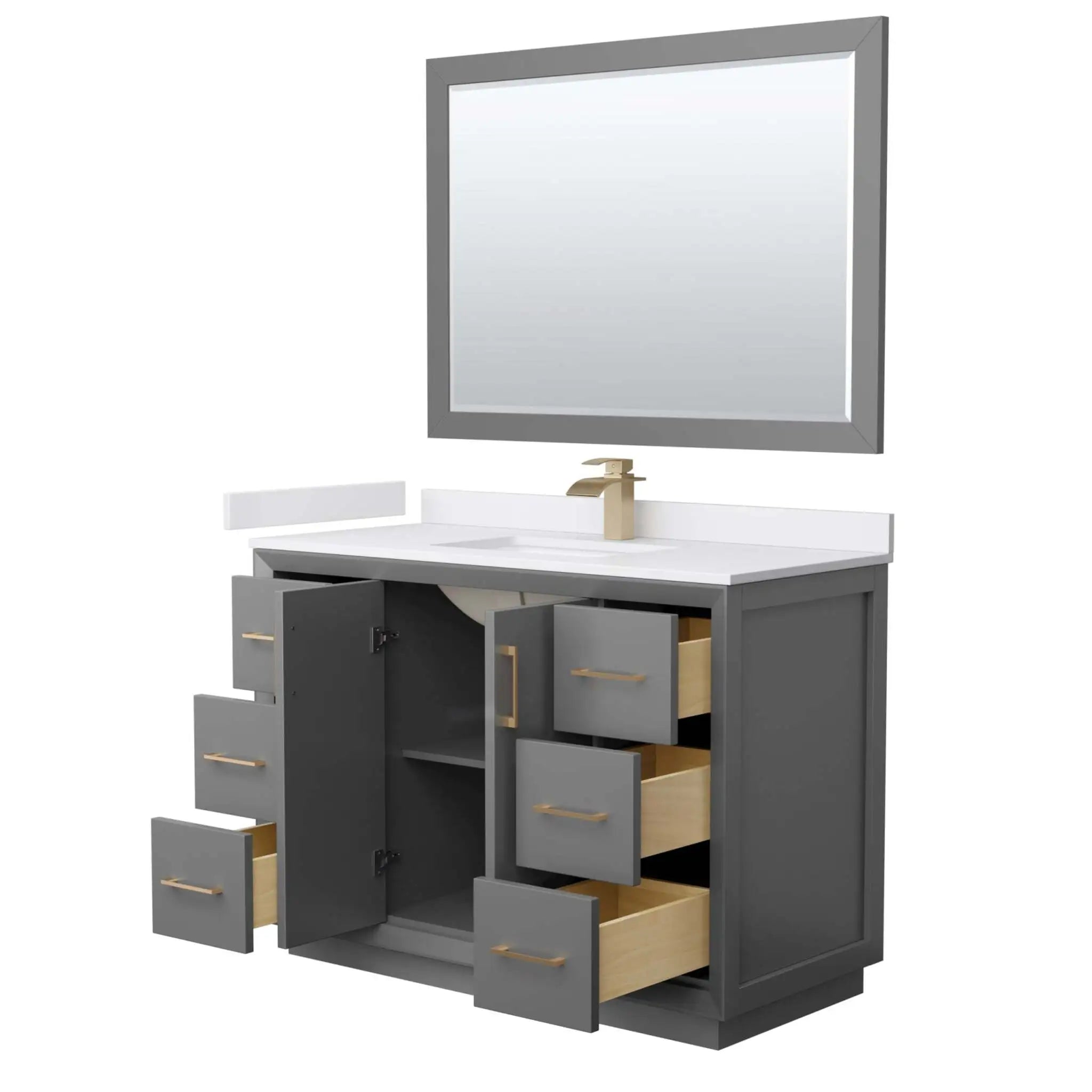 48" Strada Single Bathroom Vanity in Dark Gray with Satin Bronze Trim & 46" Mirror by Wyndham