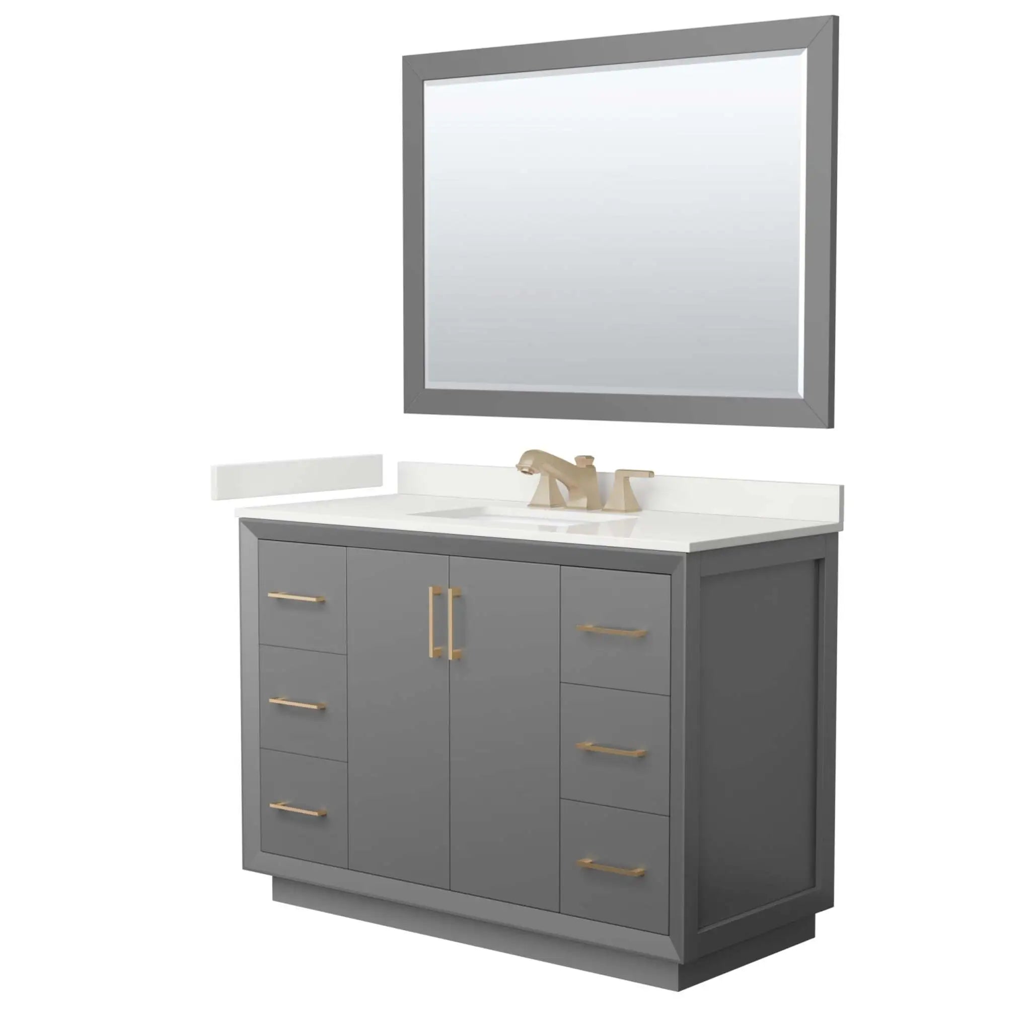 48" Strada Single Bathroom Vanity in Dark Gray with Satin Bronze Trim & 46" Mirror by Wyndham