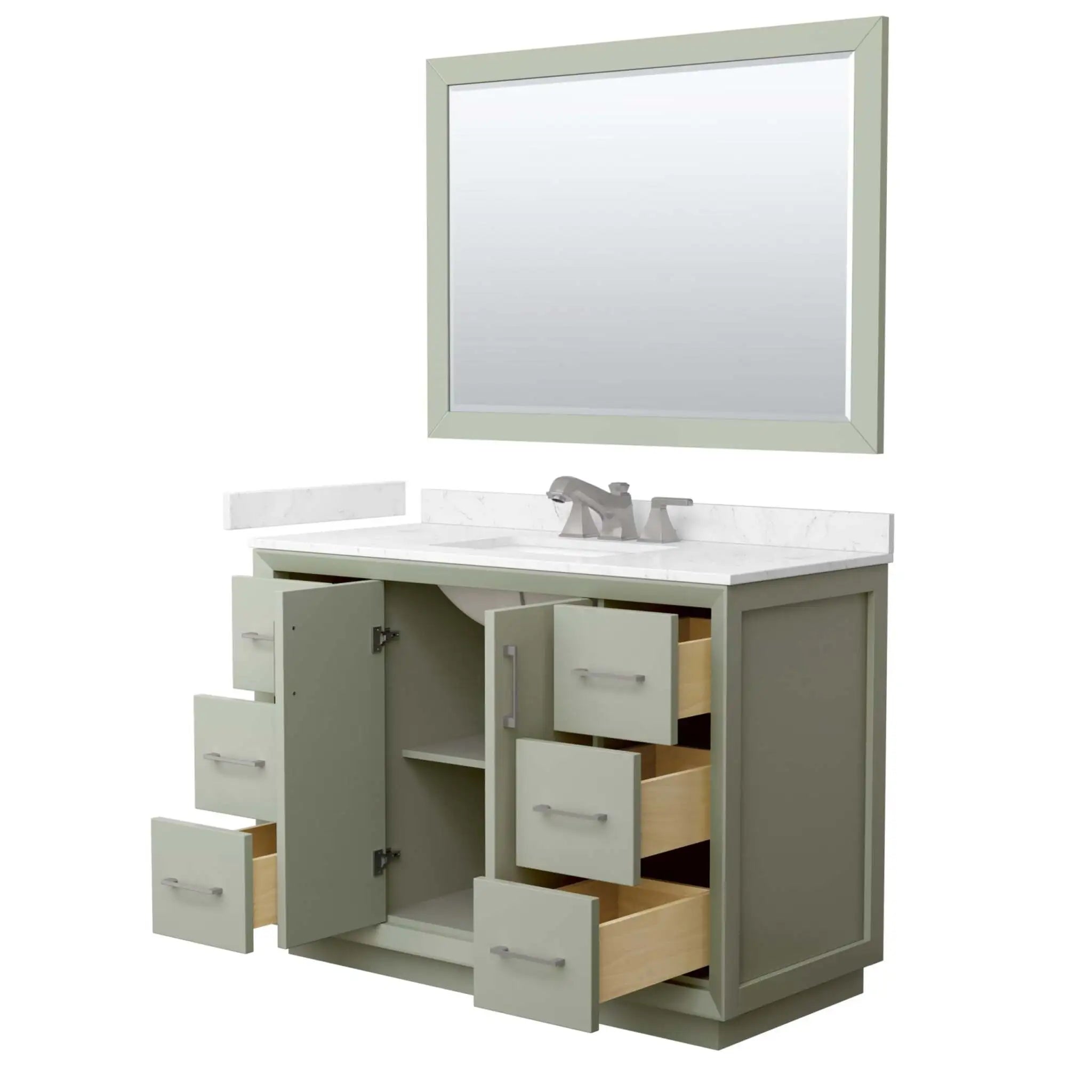 48" Strada Single Bathroom Vanity in Light Green with Brushed Nickel Trim & 46" Mirror by Wyndham