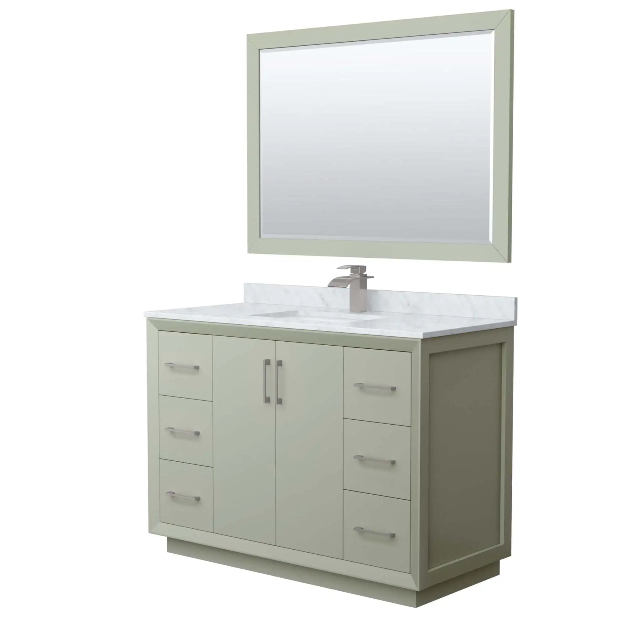48" Strada Single Bathroom Vanity in Light Green with Brushed Nickel Trim & 46" Mirror by Wyndham