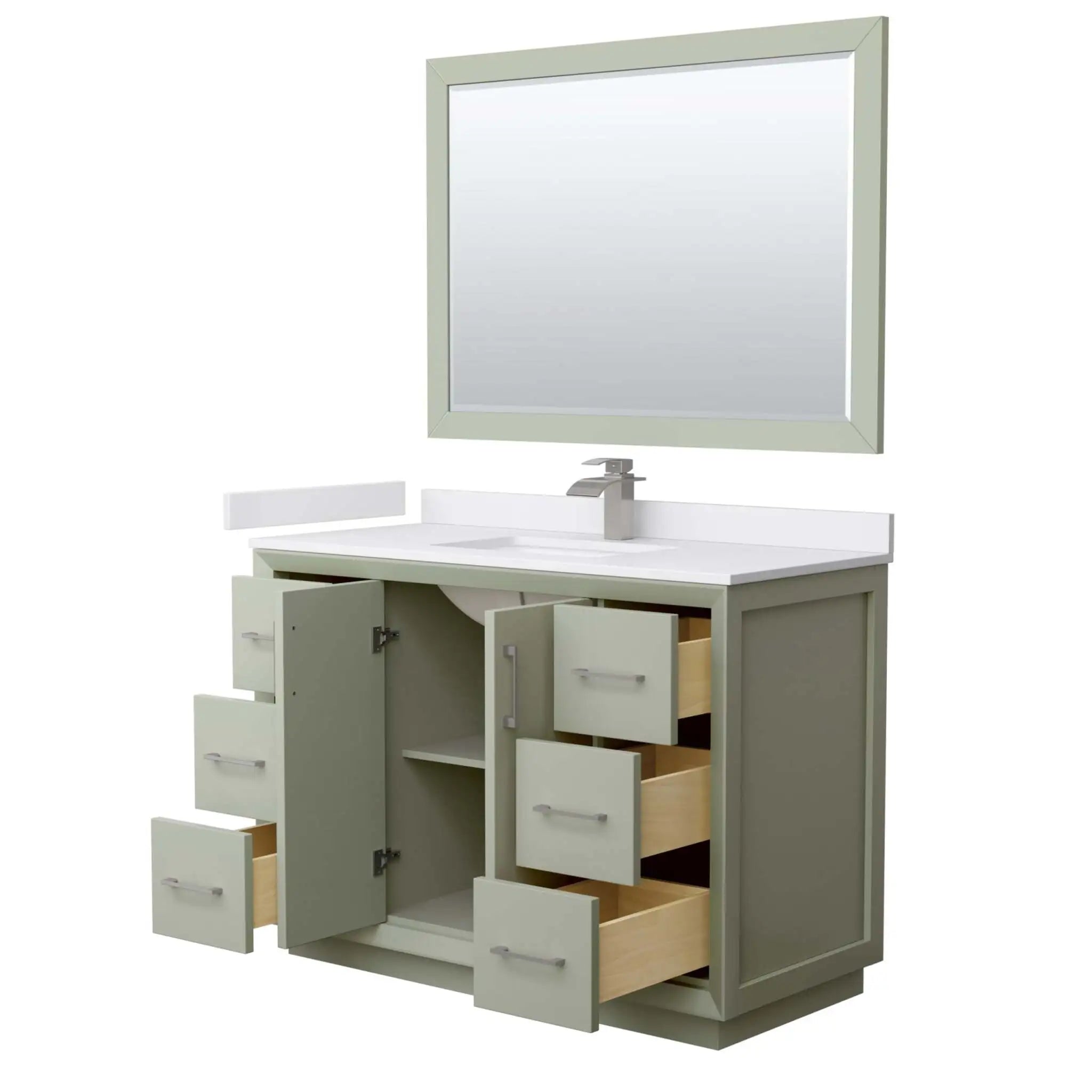 48" Strada Single Bathroom Vanity in Light Green with Brushed Nickel Trim & 46" Mirror by Wyndham